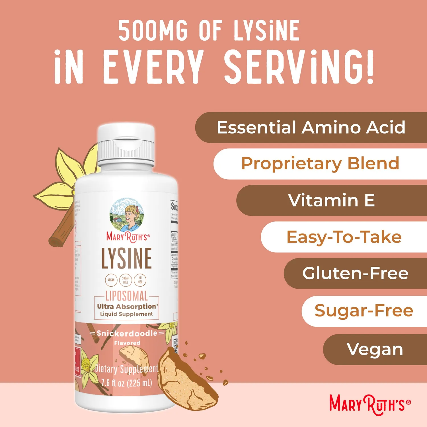 MaryRuth's Lysine Liposomal flytende lysin snickerdoodle 500 mg