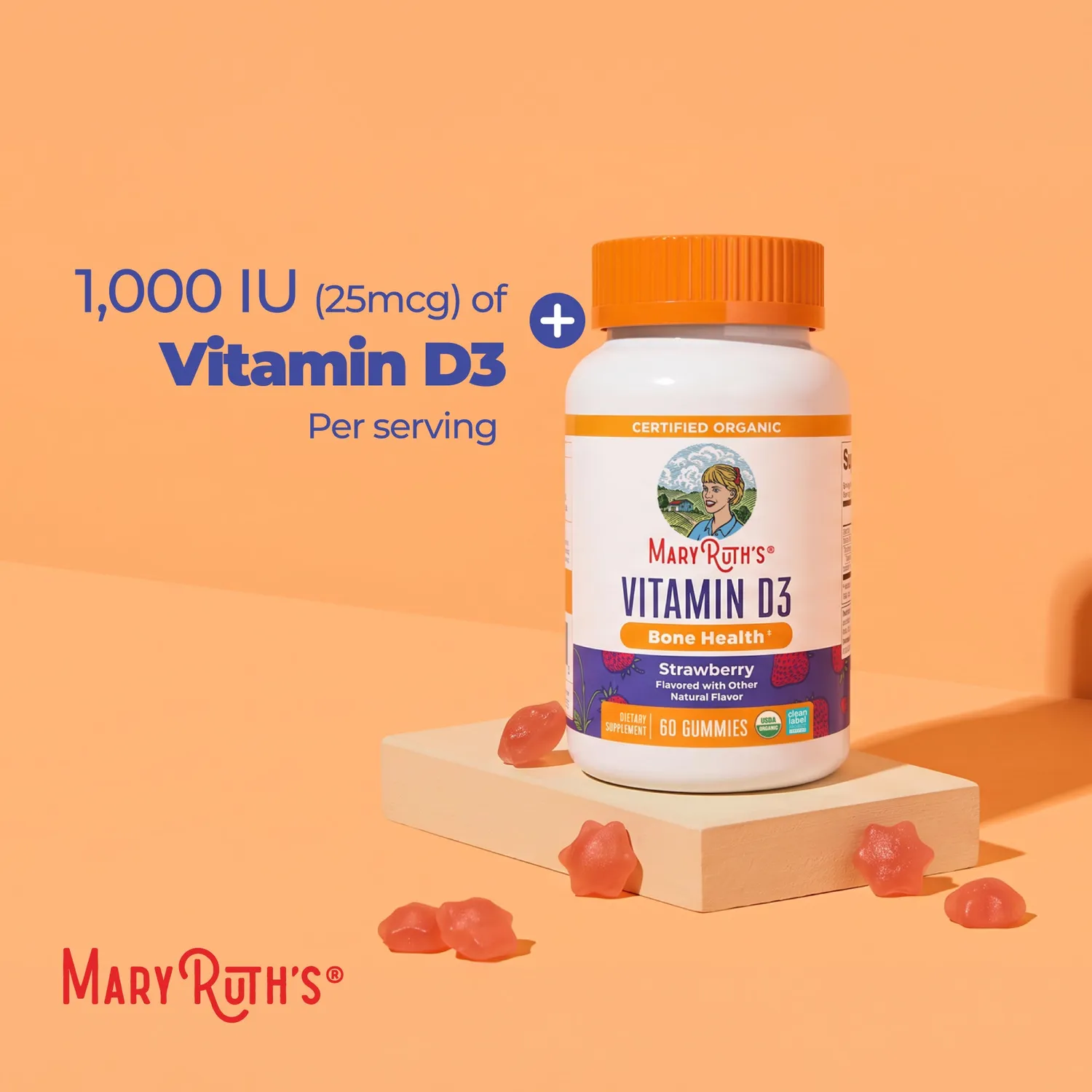 MaryRuth's Organic Vitamin D3 gummies jordbær familie