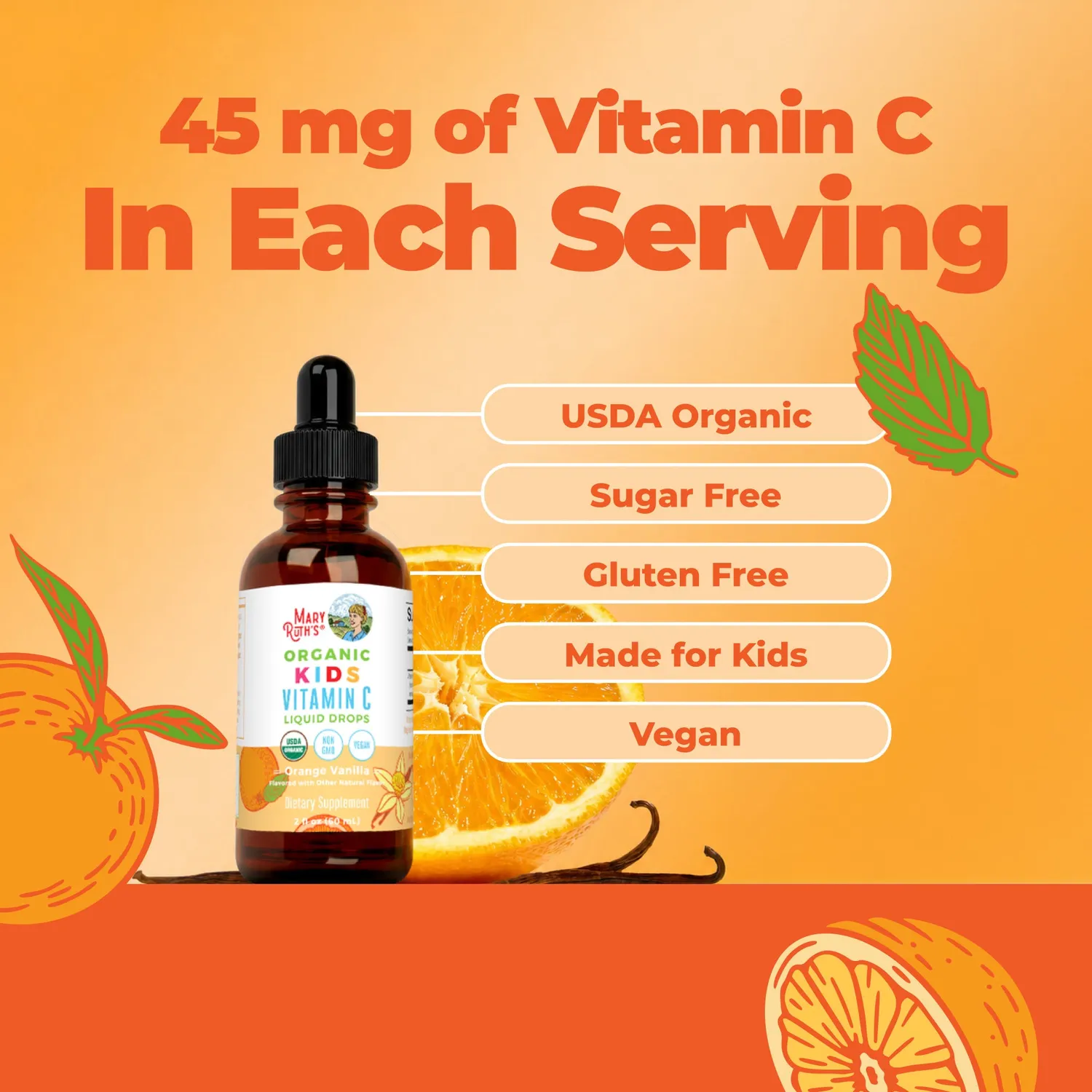 MaryRuth's Kids Vitamin C dråper appelsin-vanilje 30 doser