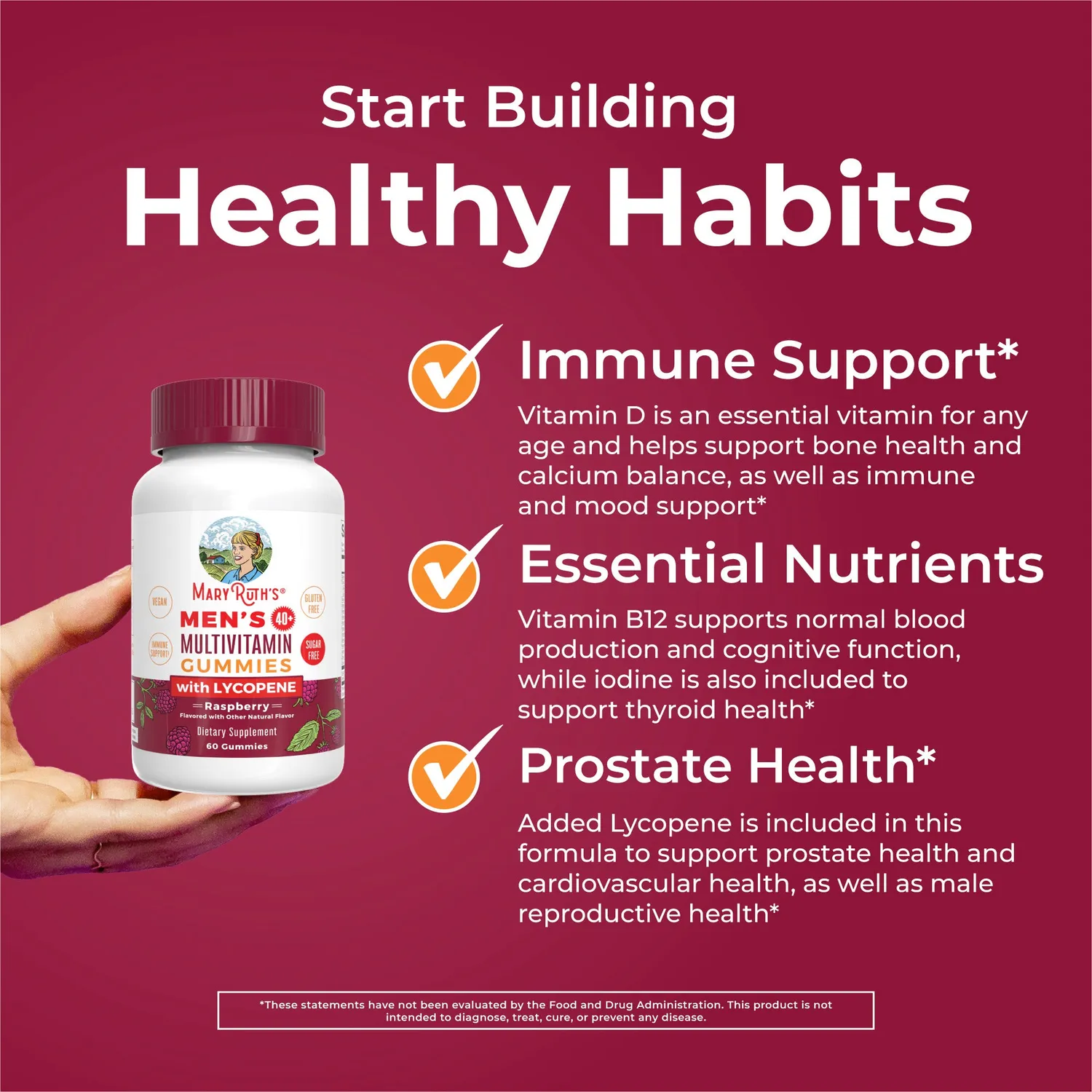 MaryRuth's Men's 40+ Multivitamin gummier bringebær prostata