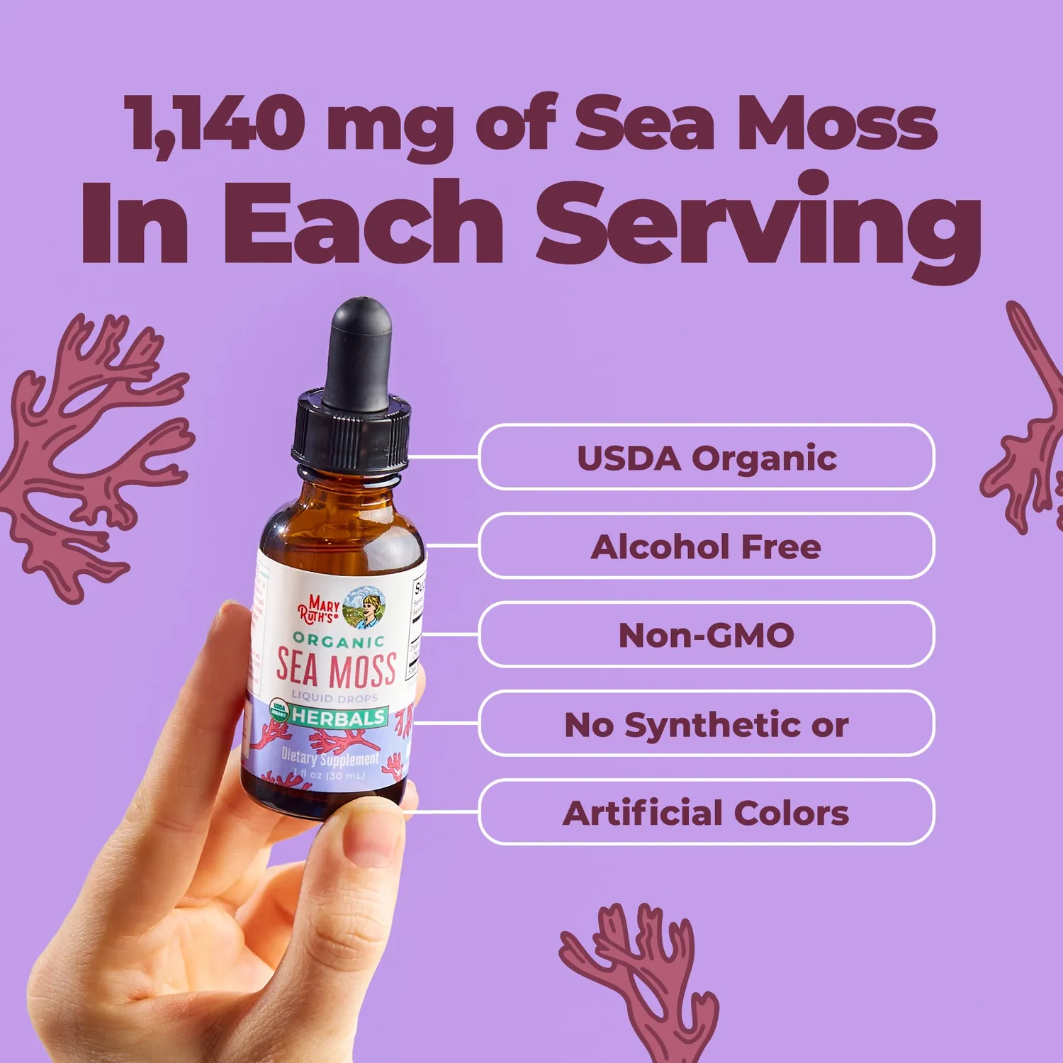 MaryRuth's Organic Sea Moss dråper 30 doser økologisk