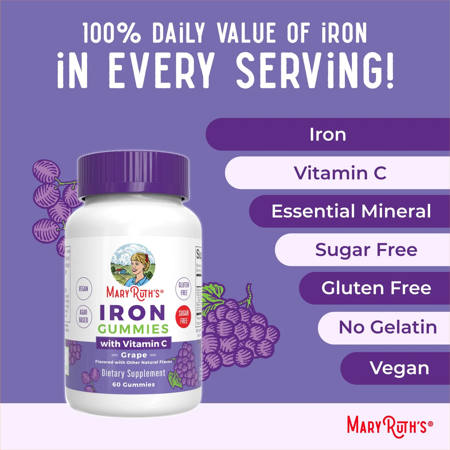 MaryRuth's Iron Gummies jerngummi sukkerfri vitamin C