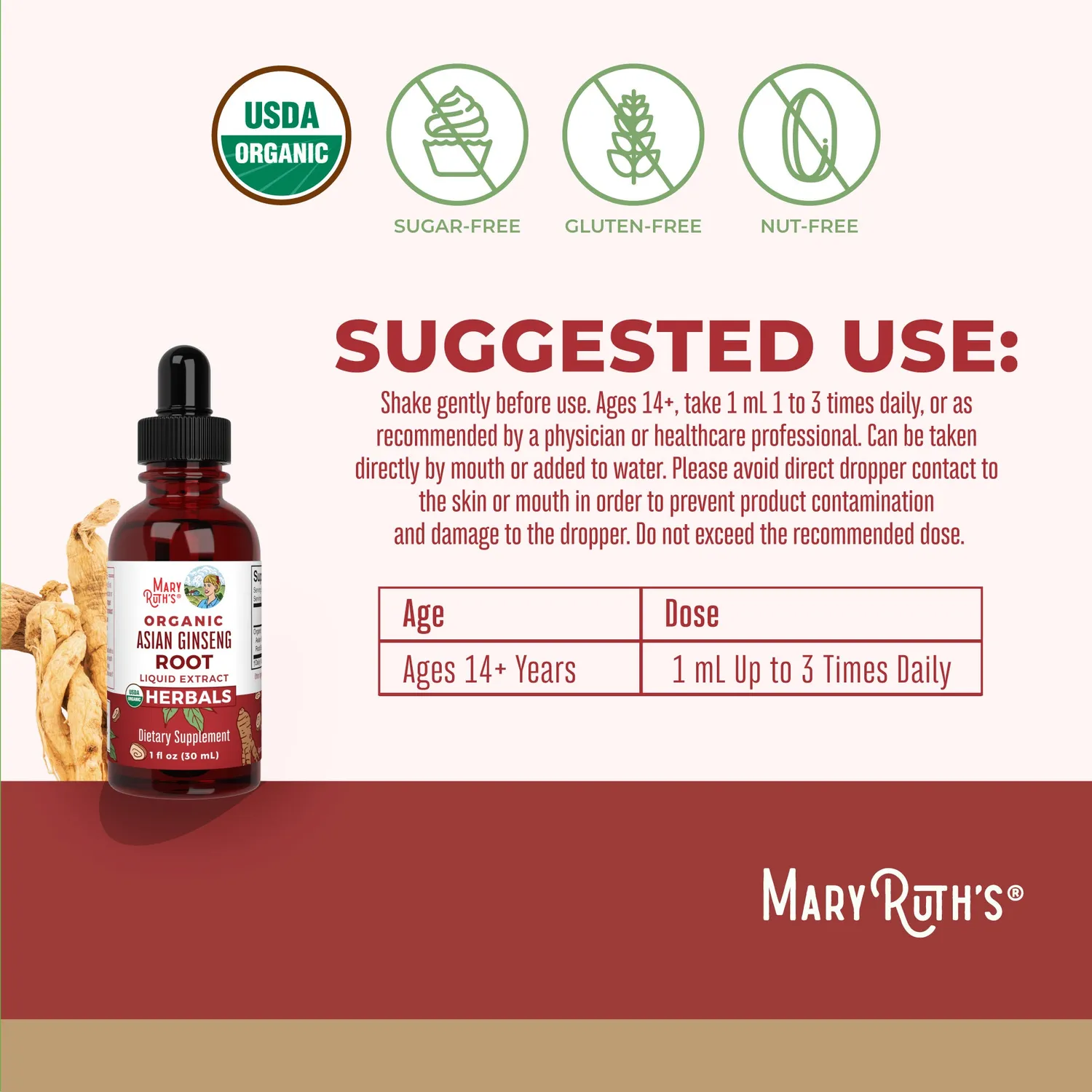 MaryRuth's Asian Ginseng dråper økologisk 30 ml adaptogen