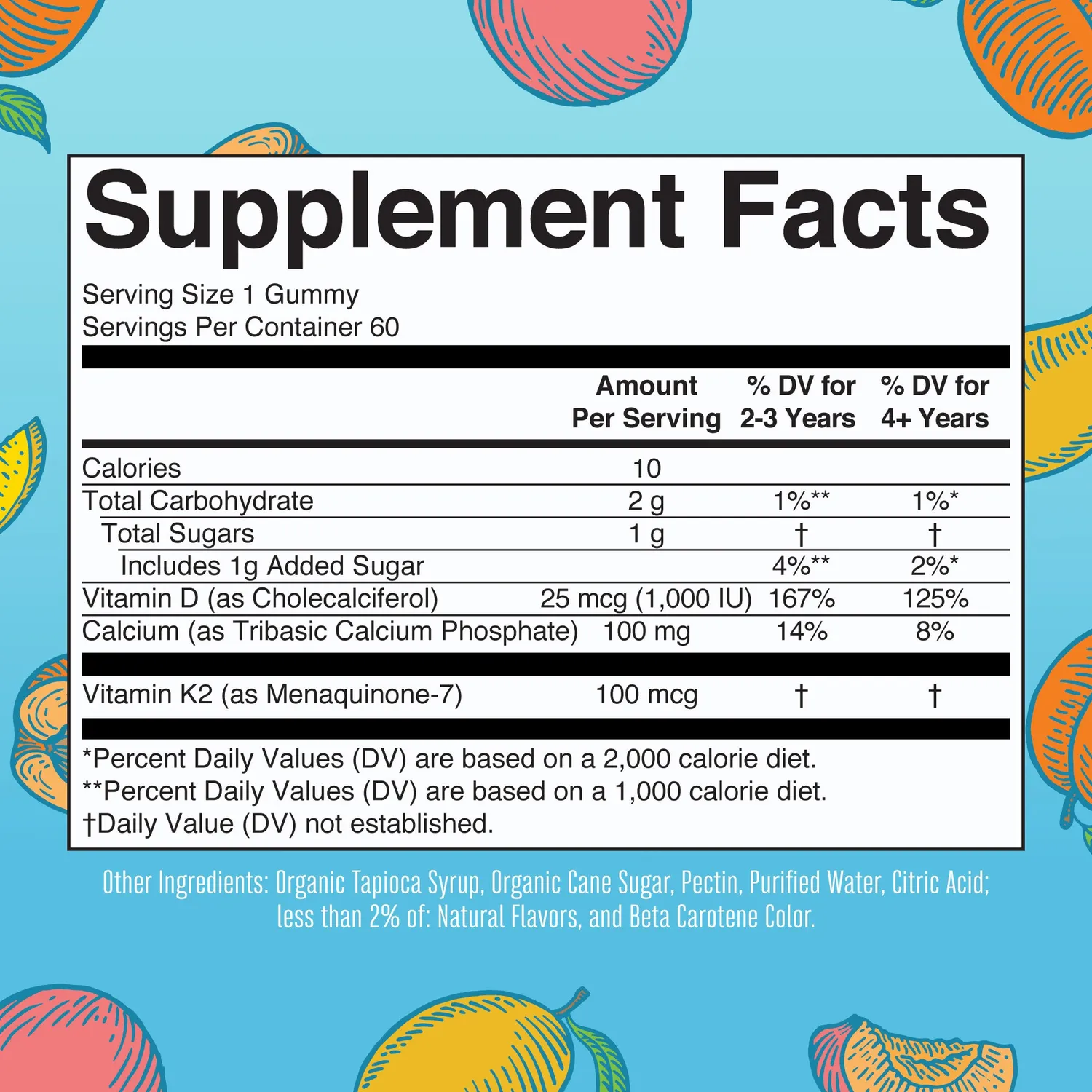 MaryRuth's K2+D3 kalsium gummies fersken 60 stk
