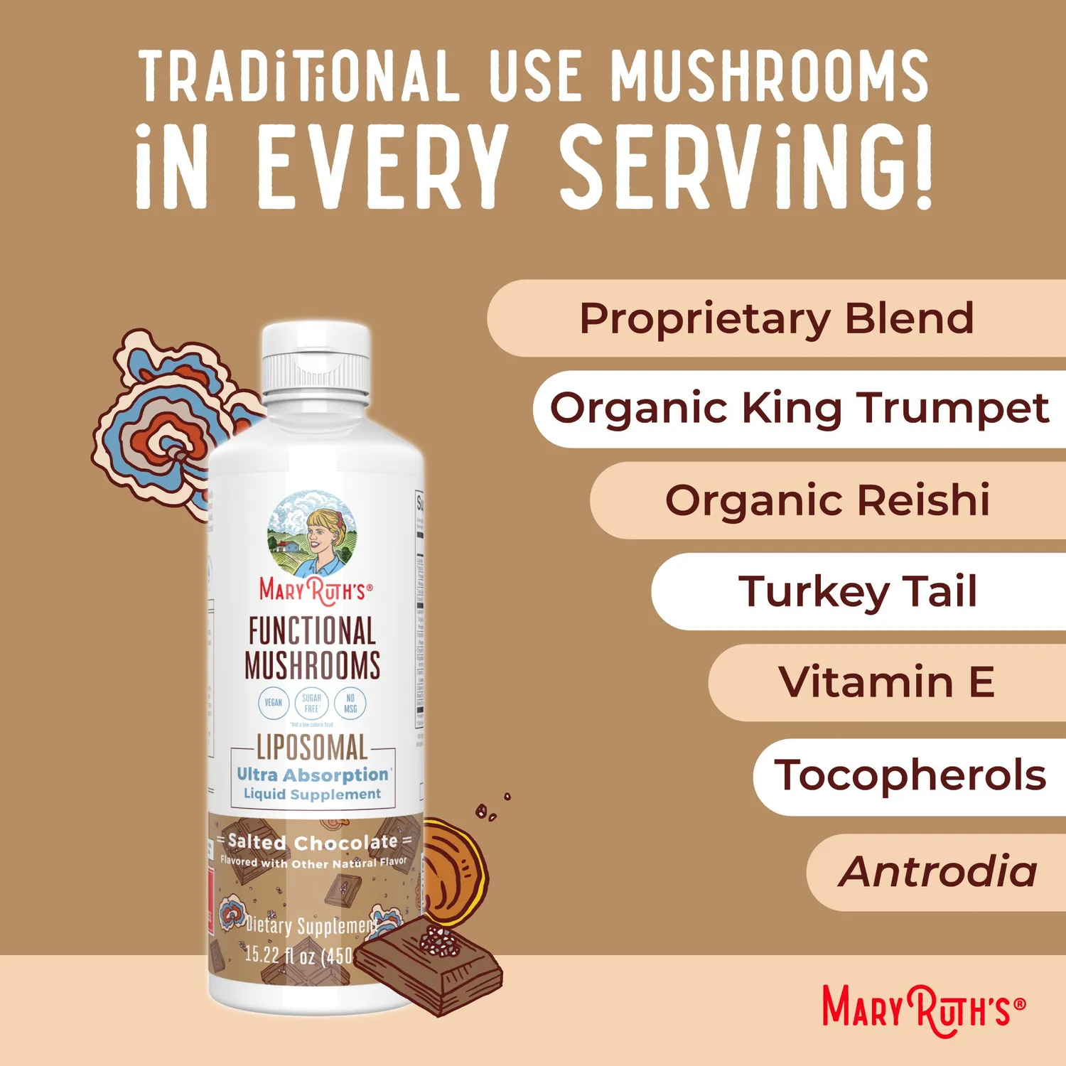 MaryRuth's Functional Mushrooms Liposomal sopp sjokolade