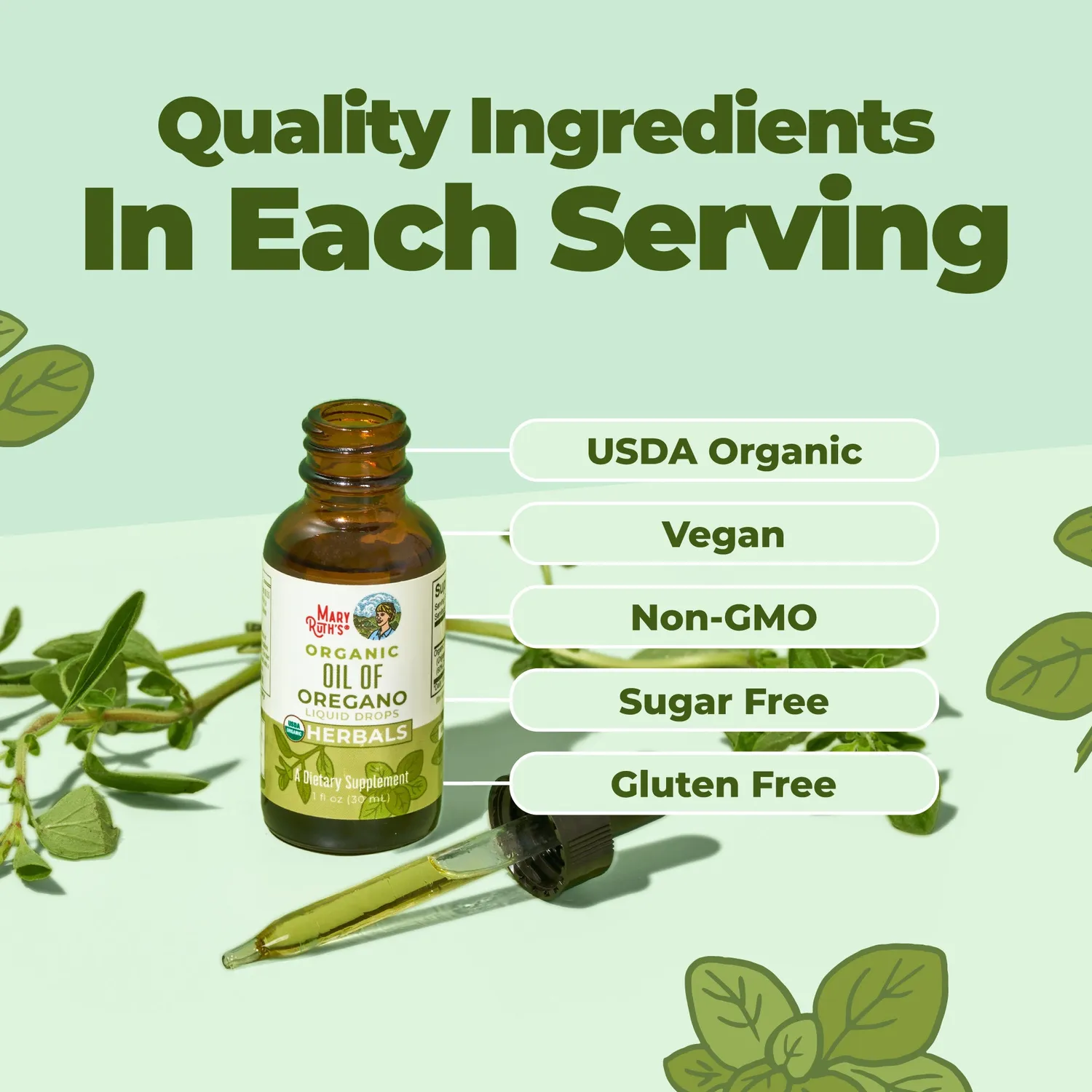 MaryRuth's Oil of Oregano dråper økologisk 30 doser