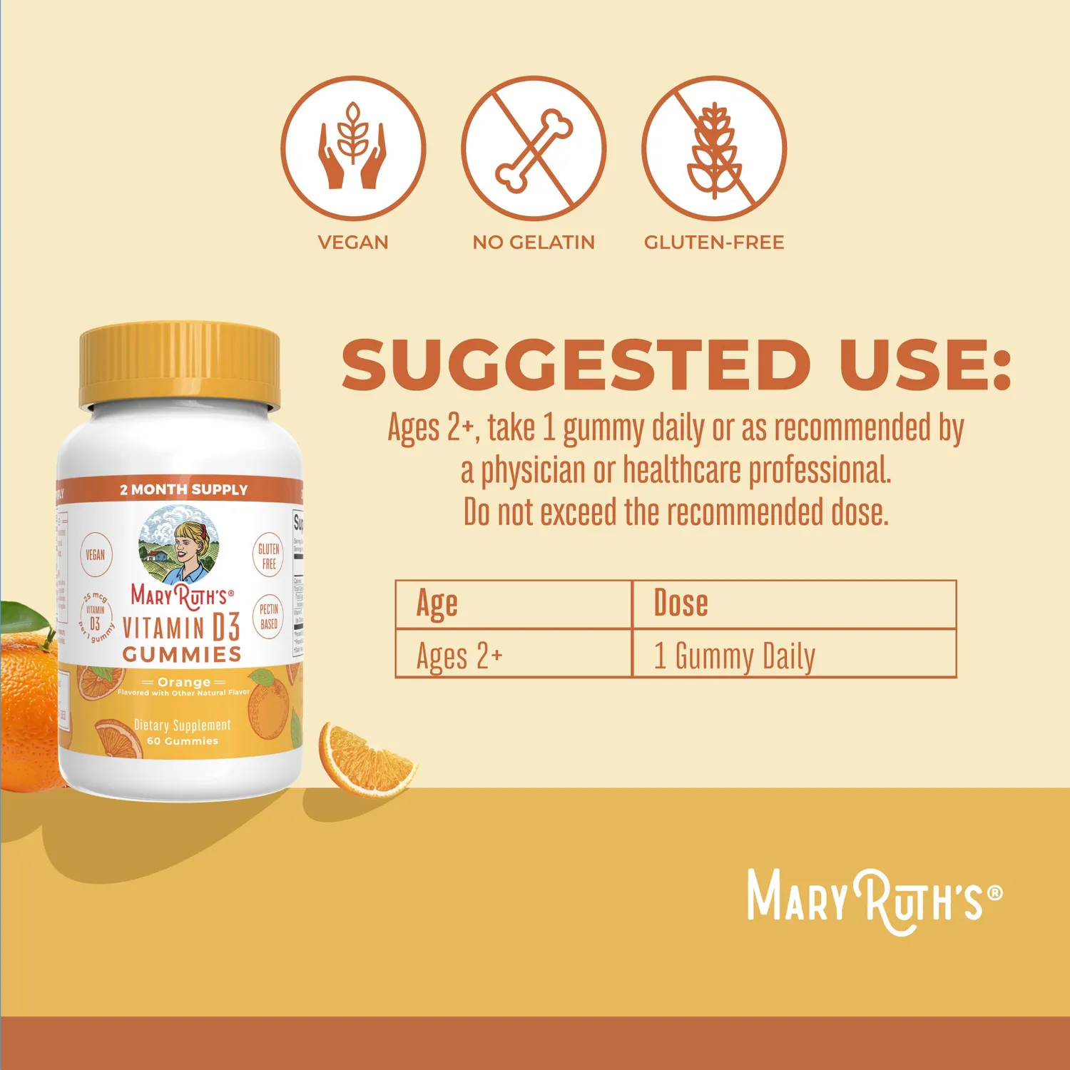 MaryRuth's D3 gummies 60 stk appelsin vegansk