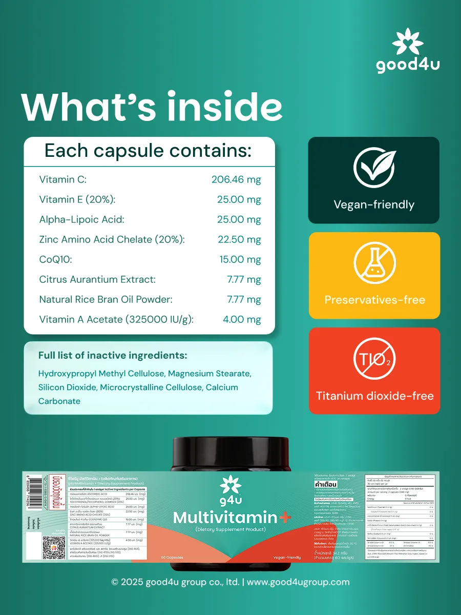 Good4 g4u Multivitamin+ kosttilskudd for immunforsvar og energi