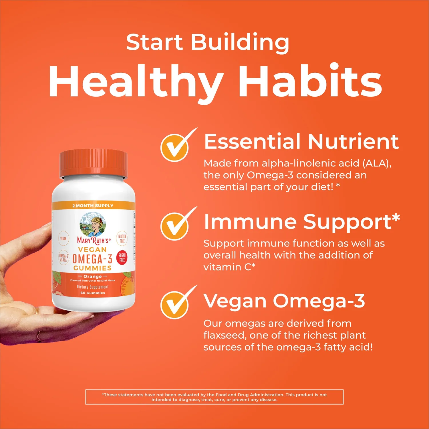 MaryRuth's Vegan Omega-3 gummies appelsin 60 stk linfrø