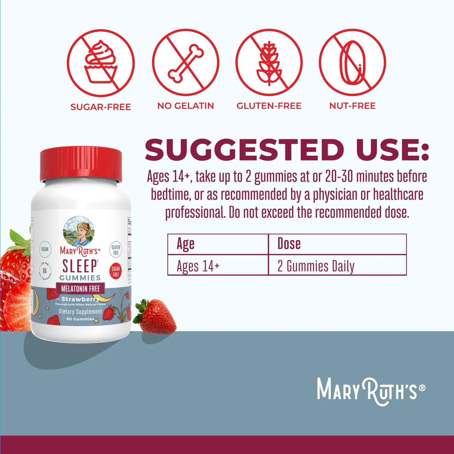 MaryRuth's Melatonin Free Sleep Gummies jordbær 60 stk