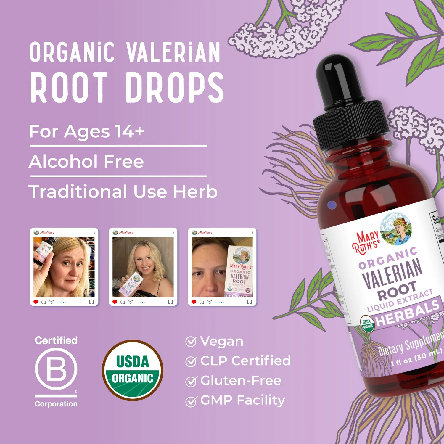 MaryRuth's Organic Valerian Root dråper vendelrot 60 doser