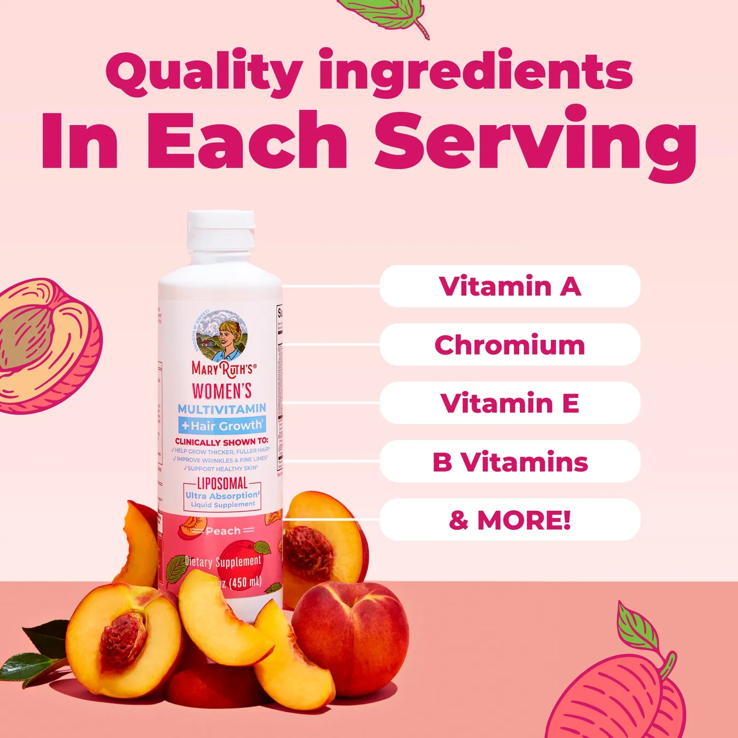MaryRuth's Women's Multivitamin + Hair Growth liposomal hår
