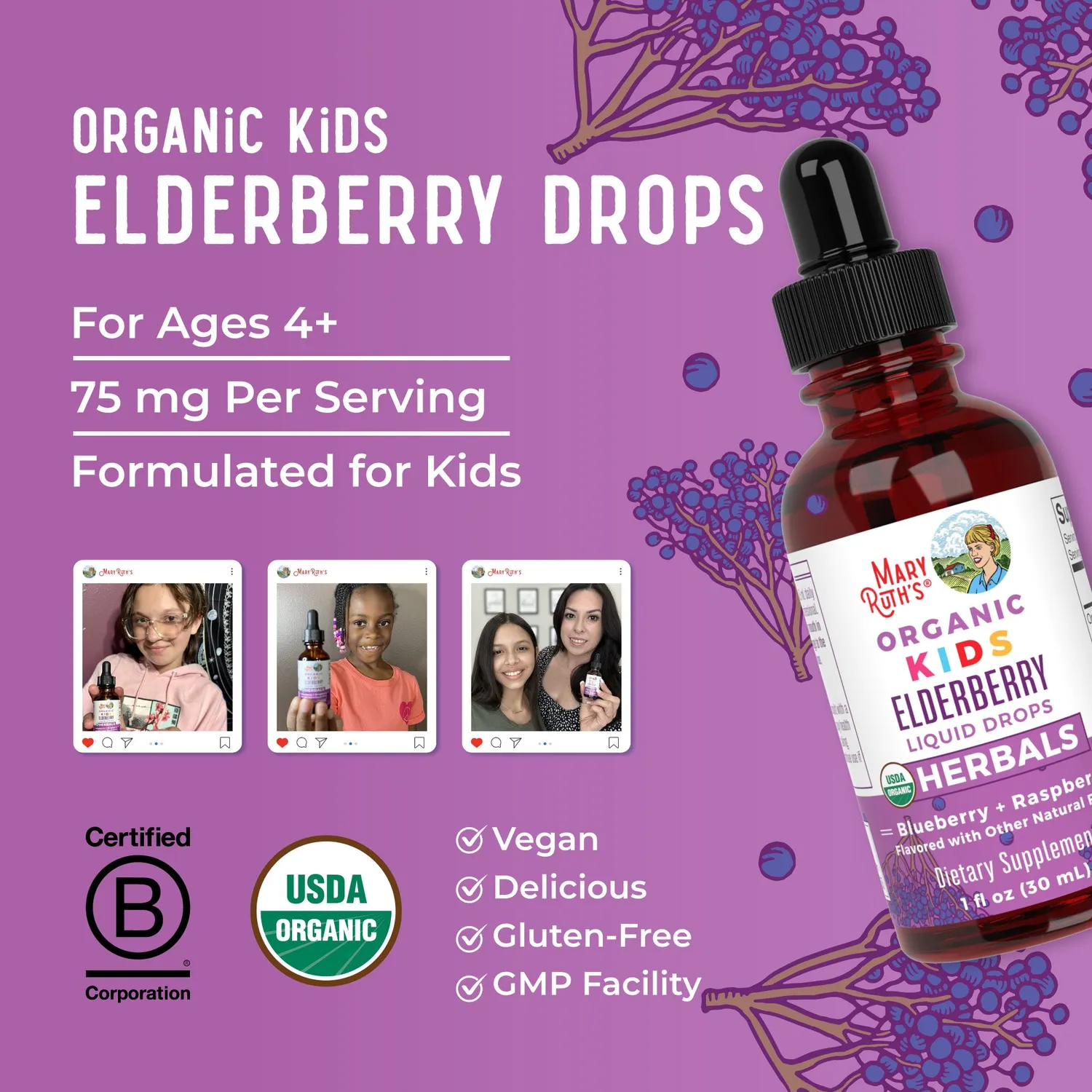 MaryRuth's Kids Elderberry dråper økologisk 60 doser