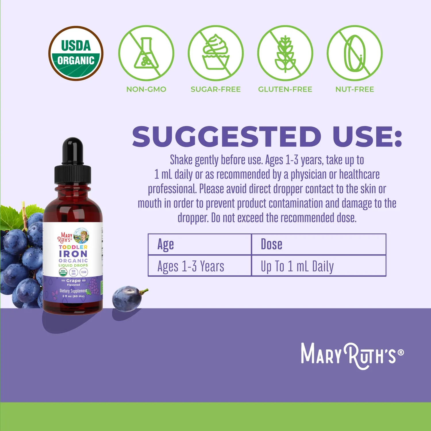 MaryRuth's Organic Toddler Iron dråper 60 doser skånsomt jern