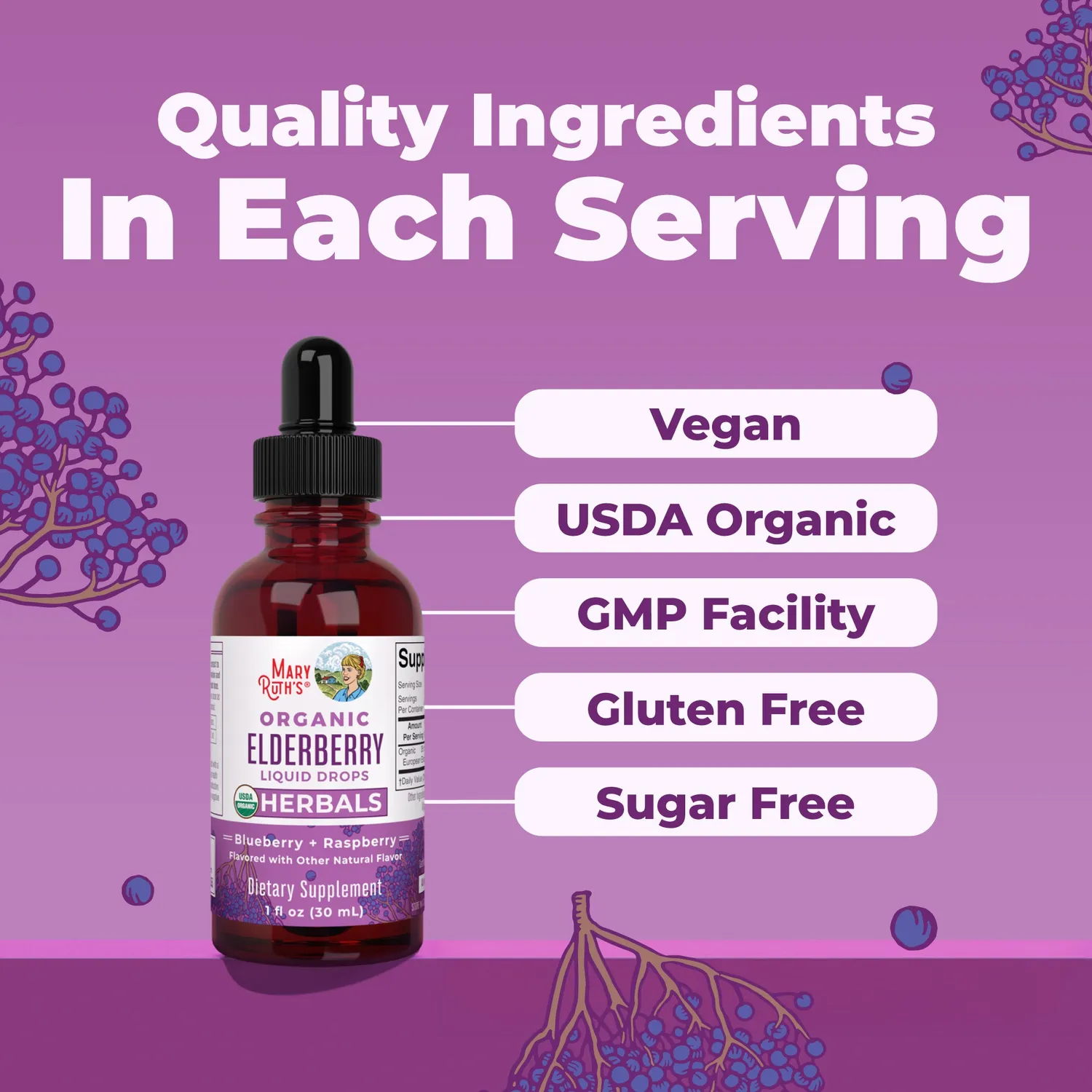 MaryRuth's Organic Elderberry hyllebær dråper immun