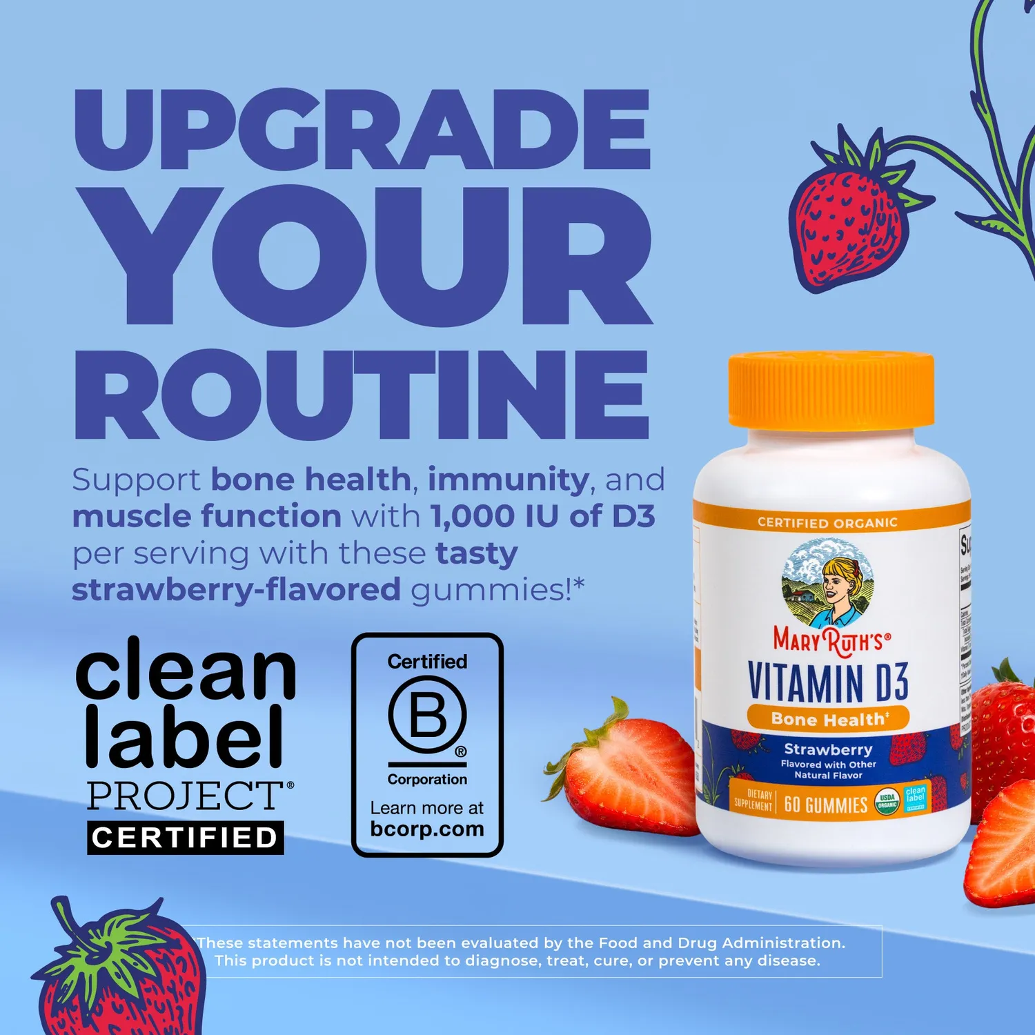 MaryRuth's Organic Vitamin D3 gummies jordbær familie