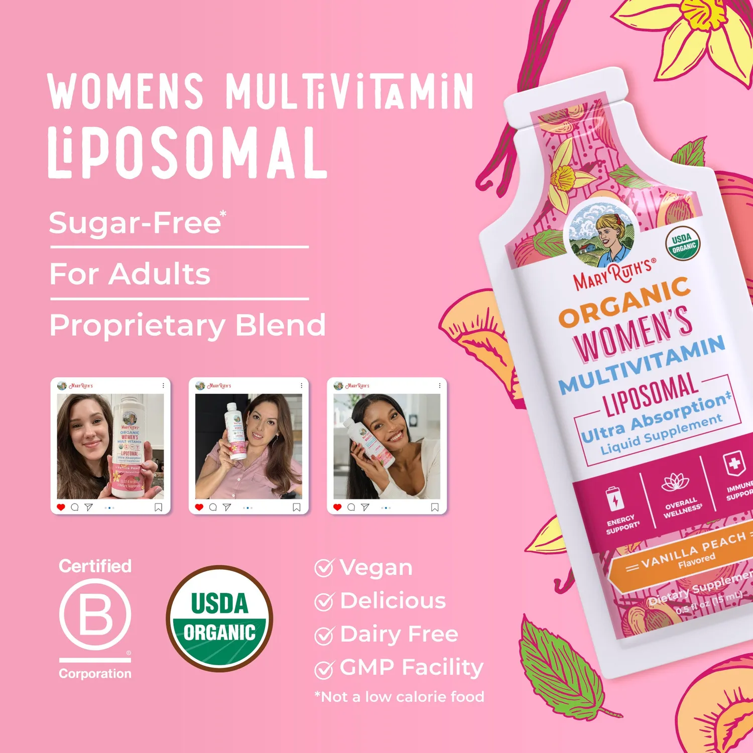 MaryRuth's Women's Multivitamin liposomal poser vanilje fersken