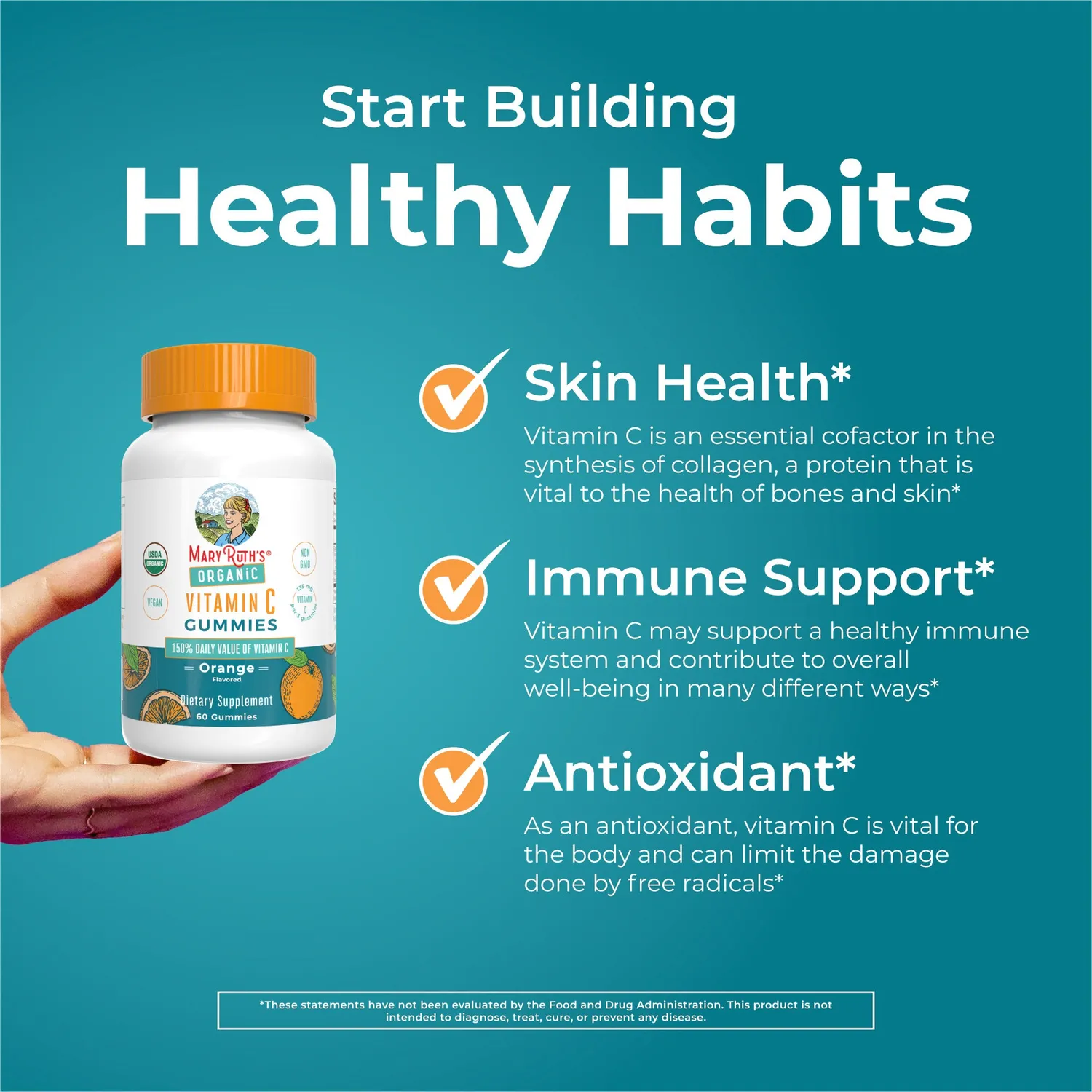 MaryRuth's C-vitamin vingummi appelsin økologisk 135 mg