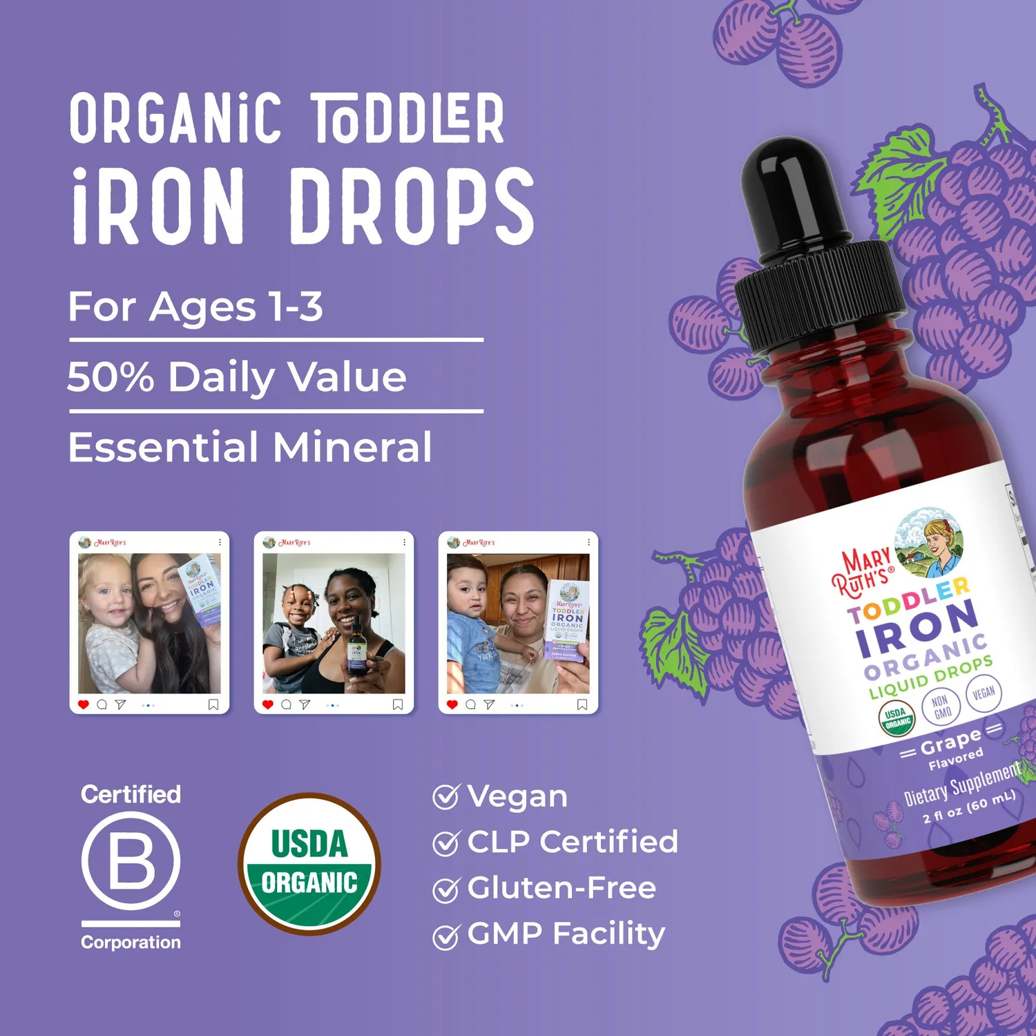 MaryRuth's Organic Toddler Iron dråper 60 doser skånsomt jern