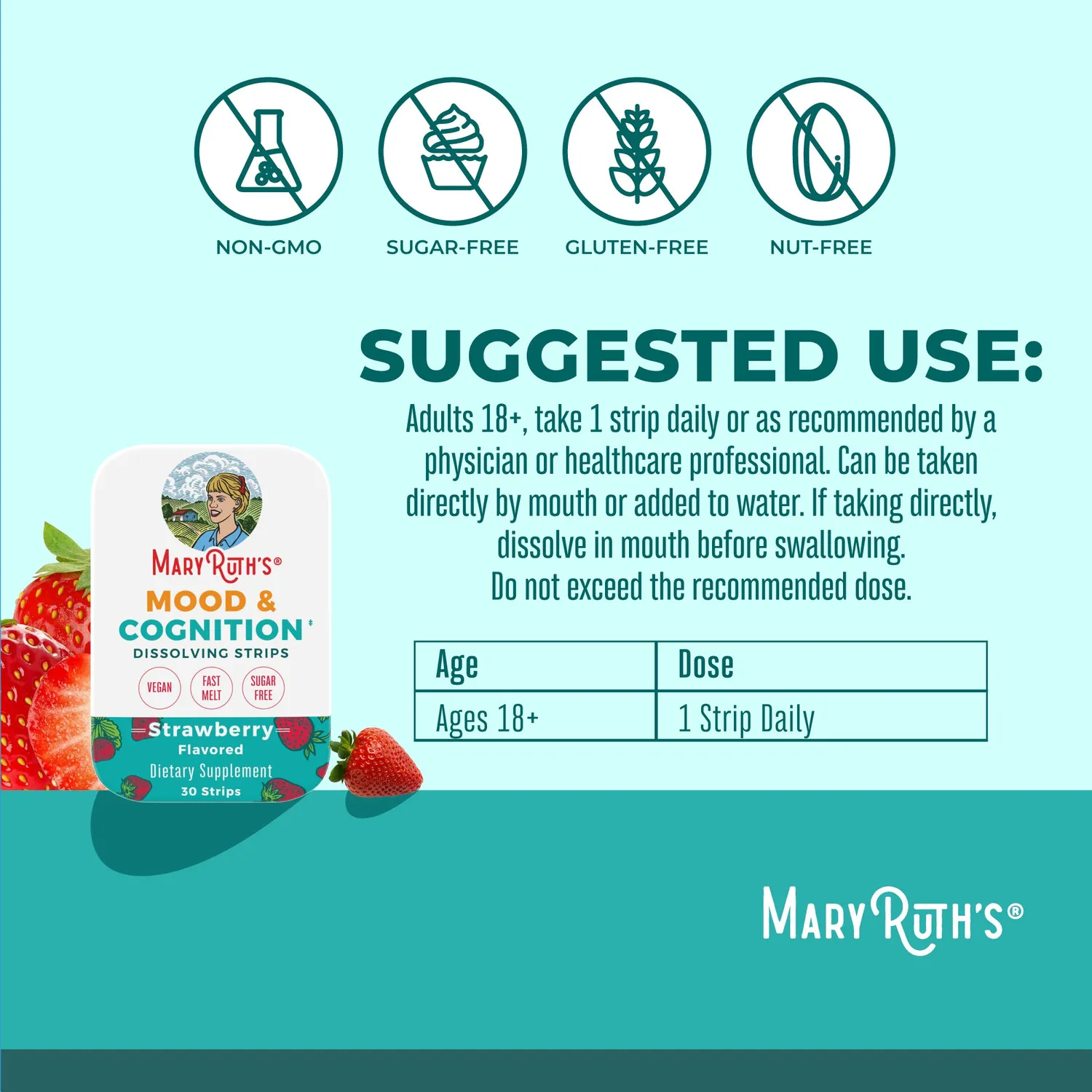 MaryRuth's Mood & Cognition strips jordbær 30 stk