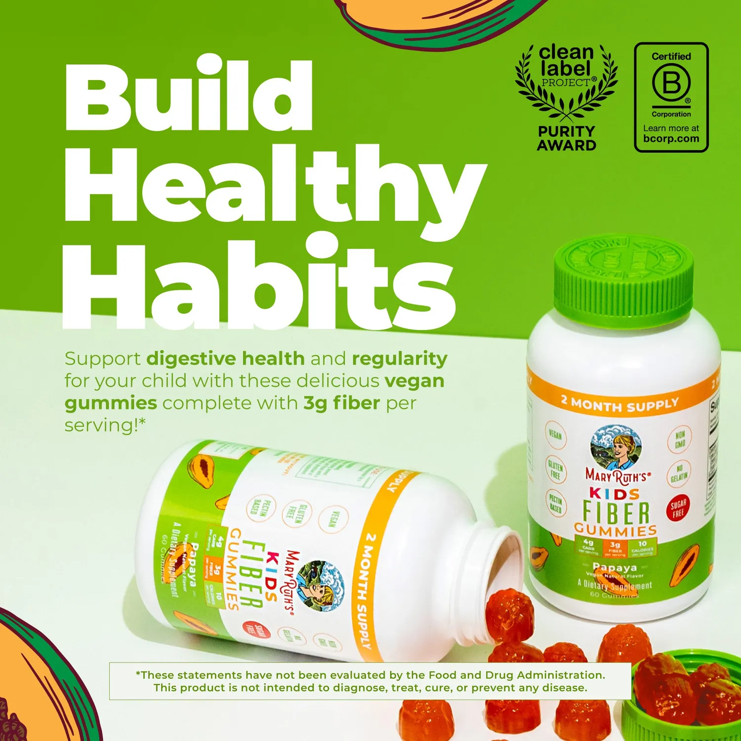 MaryRuth's Kids Fiber Gummies fibergummi papaya 60 stk sukkerfri