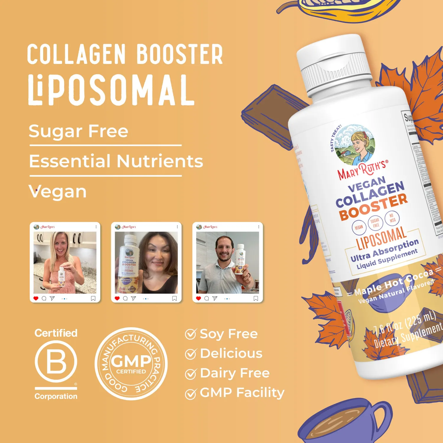 MaryRuth's Vegan Collagen Booster liposomal kakao hud