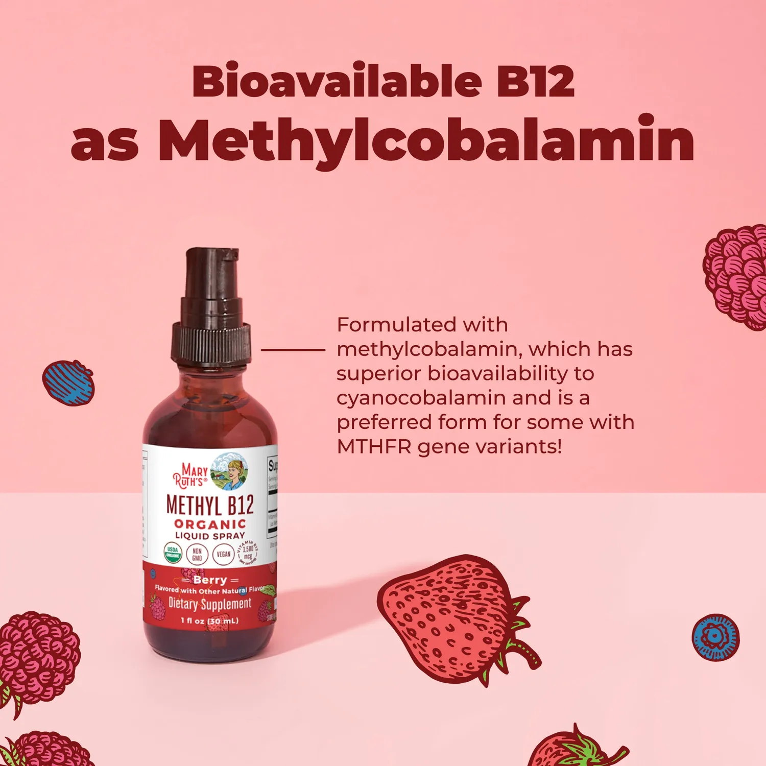 MaryRuth's Methyl B12 spray bær 2 spray daglig