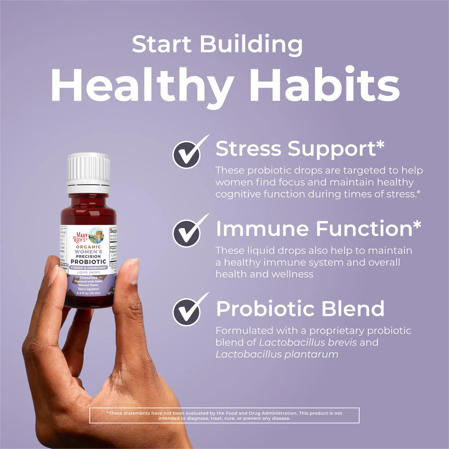MaryRuth's Women's Precision Probiotika dråper sjokolade stress