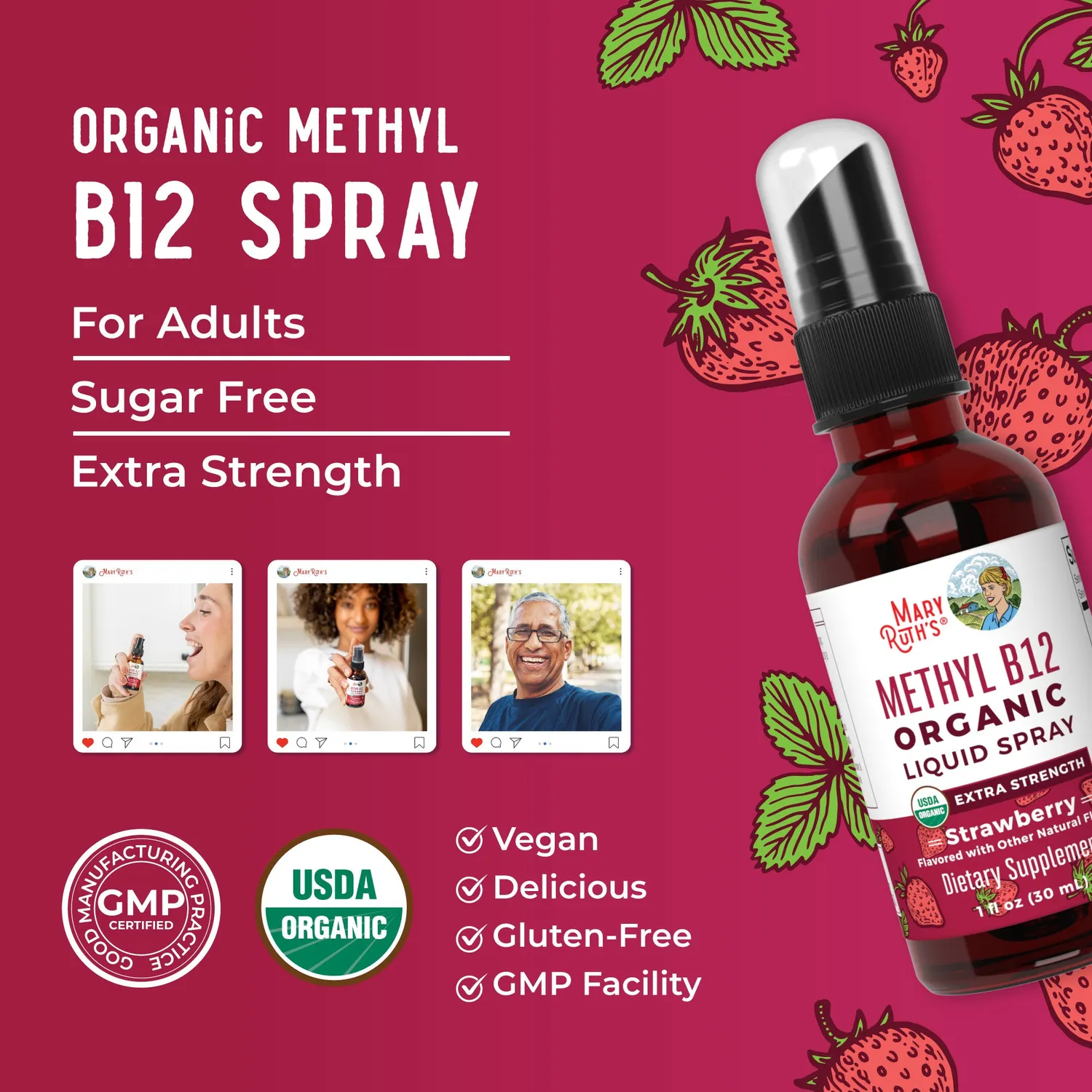 MaryRuth's Methyl B12 spray jordbær organisk