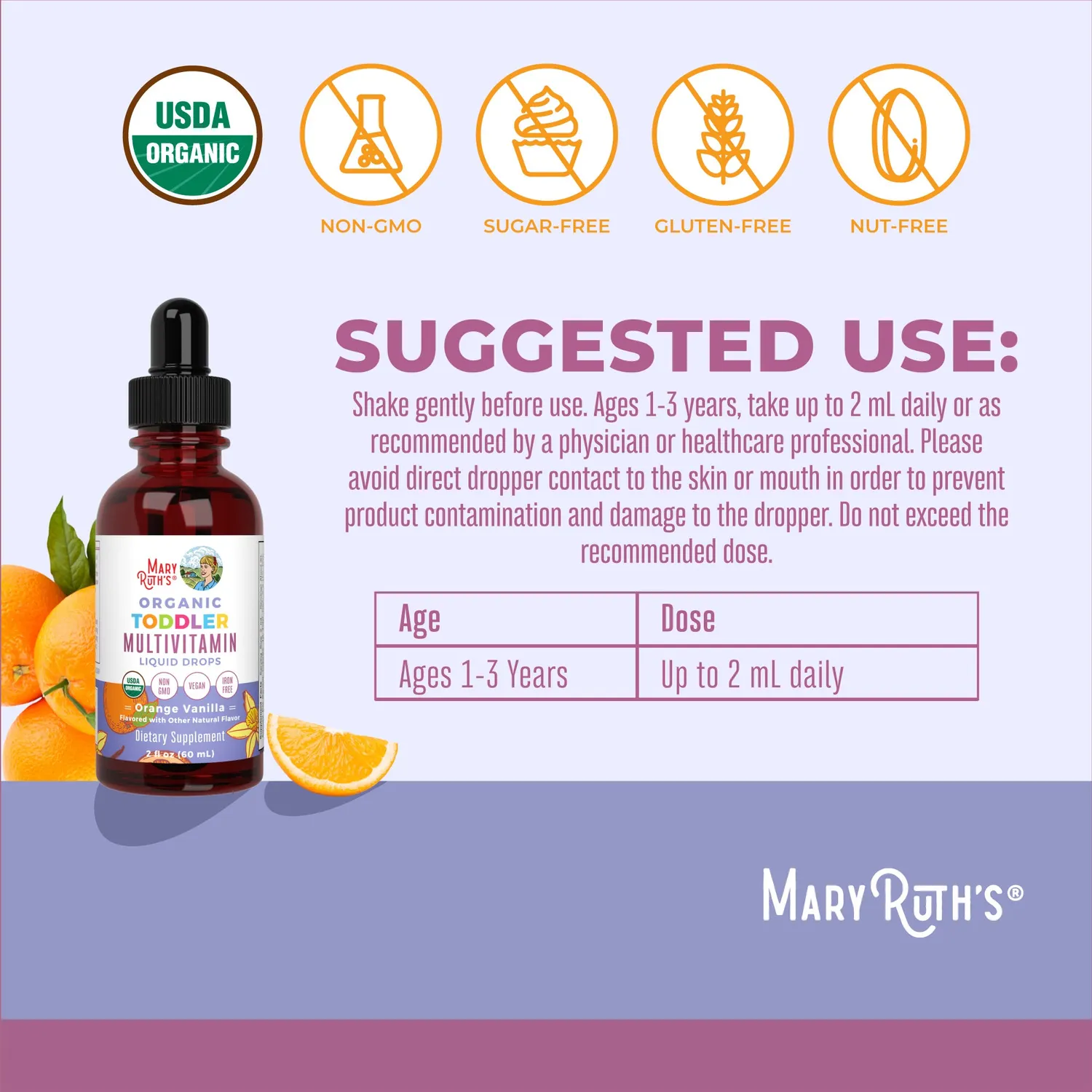MaryRuth's Toddler multivitamindråper appelsin-vanilje 30 doser D3