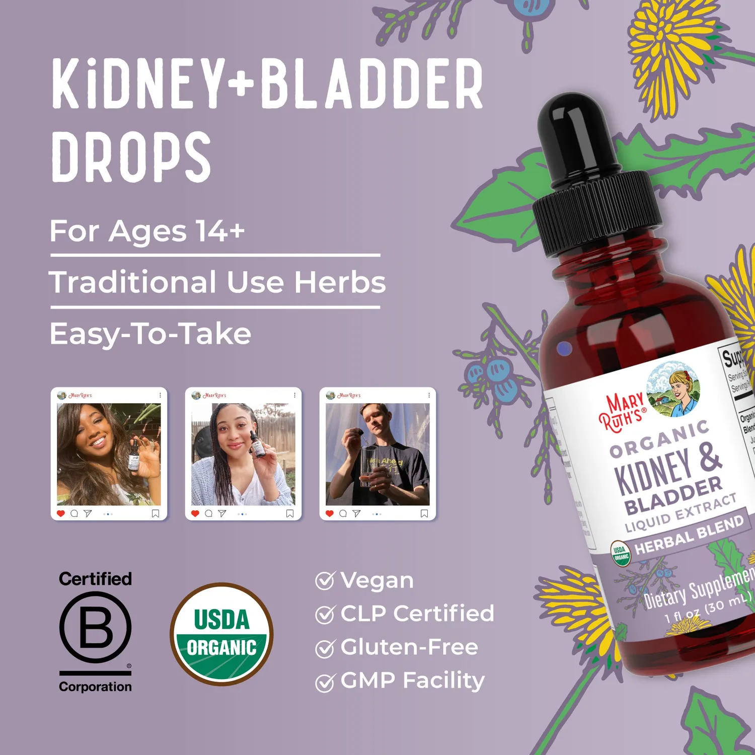 MaryRuth's Kidney Bladder urtedråper økologisk 30 ml