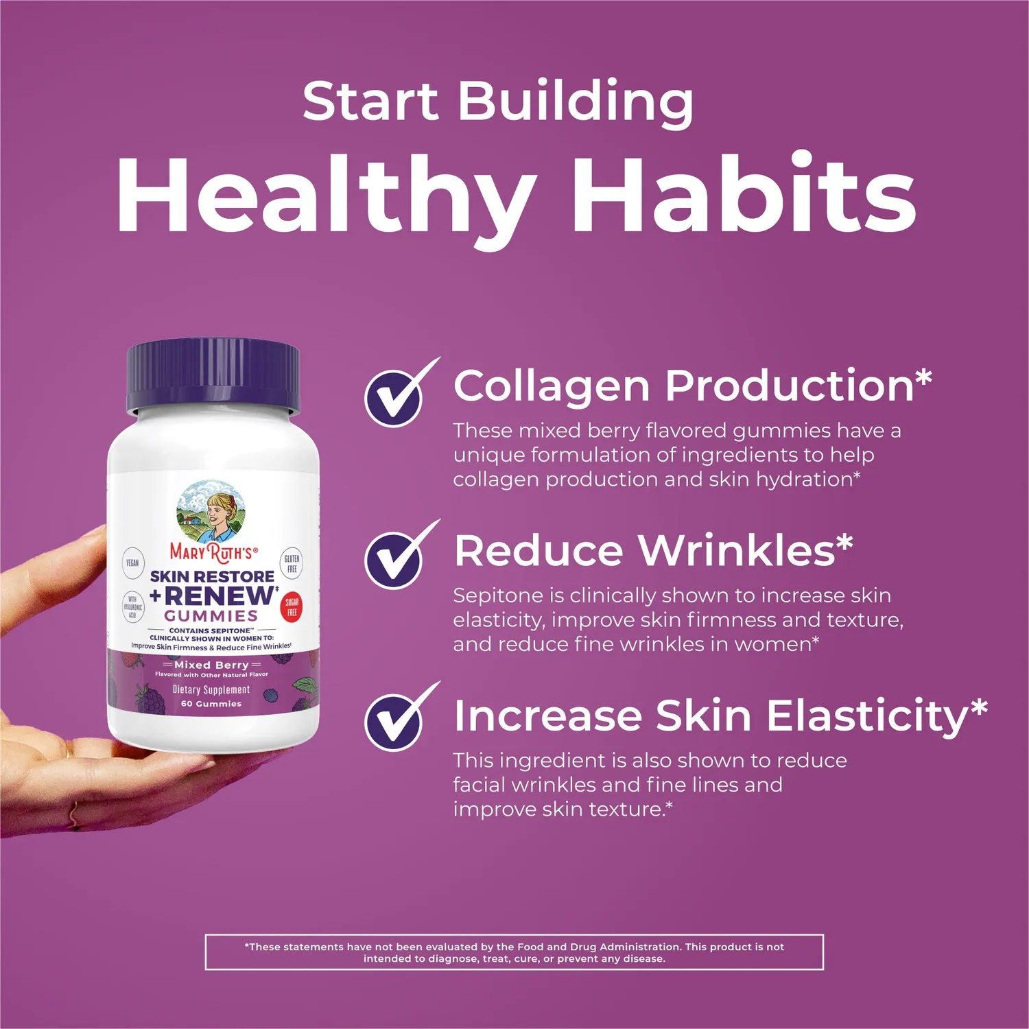 MaryRuth's Skin Restore Renew gummies hud bær hyaluron