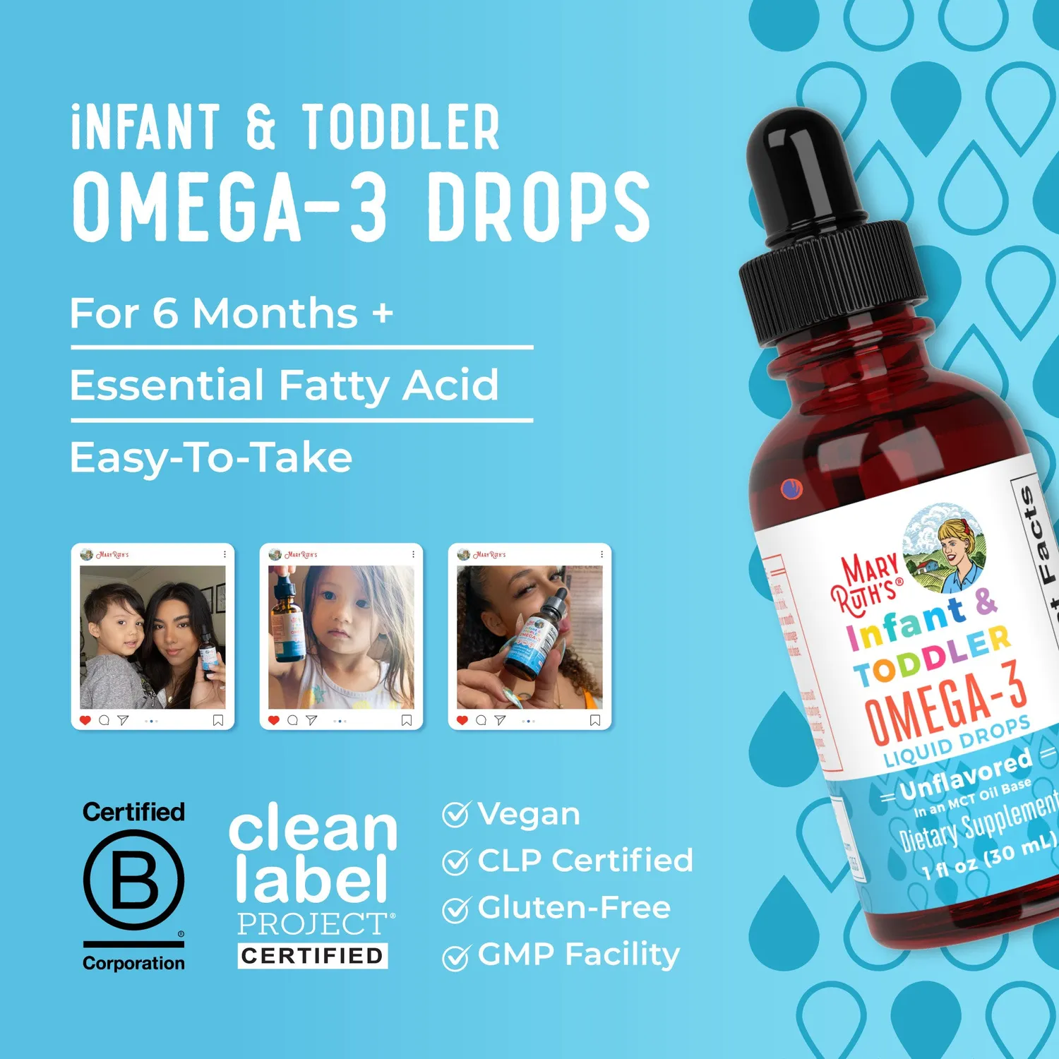 MaryRuth's Infant Omega-3 dråper alge DHA smaksnøytral