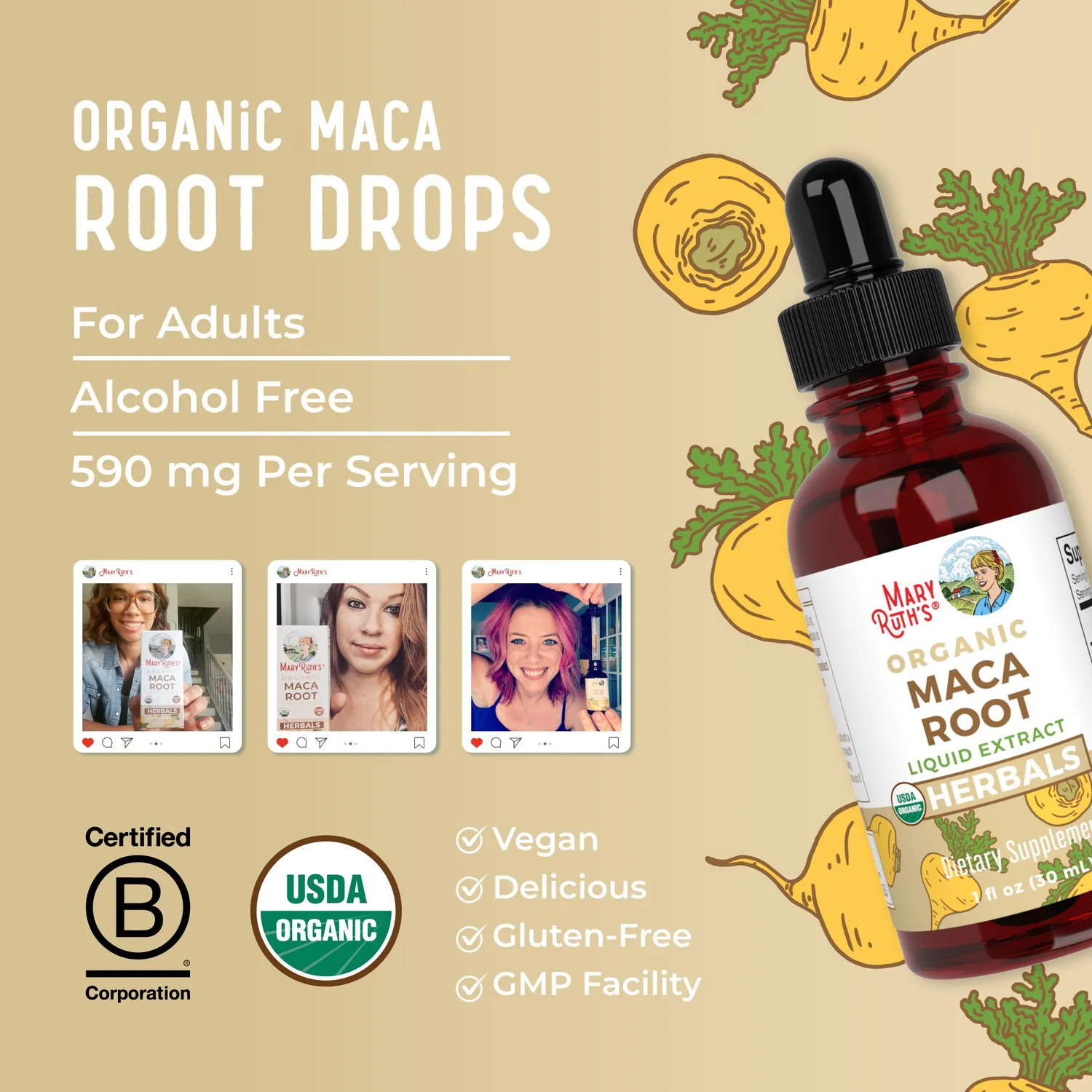 MaryRuth's Organic Maca Root dråper alkoholfri vitalitet