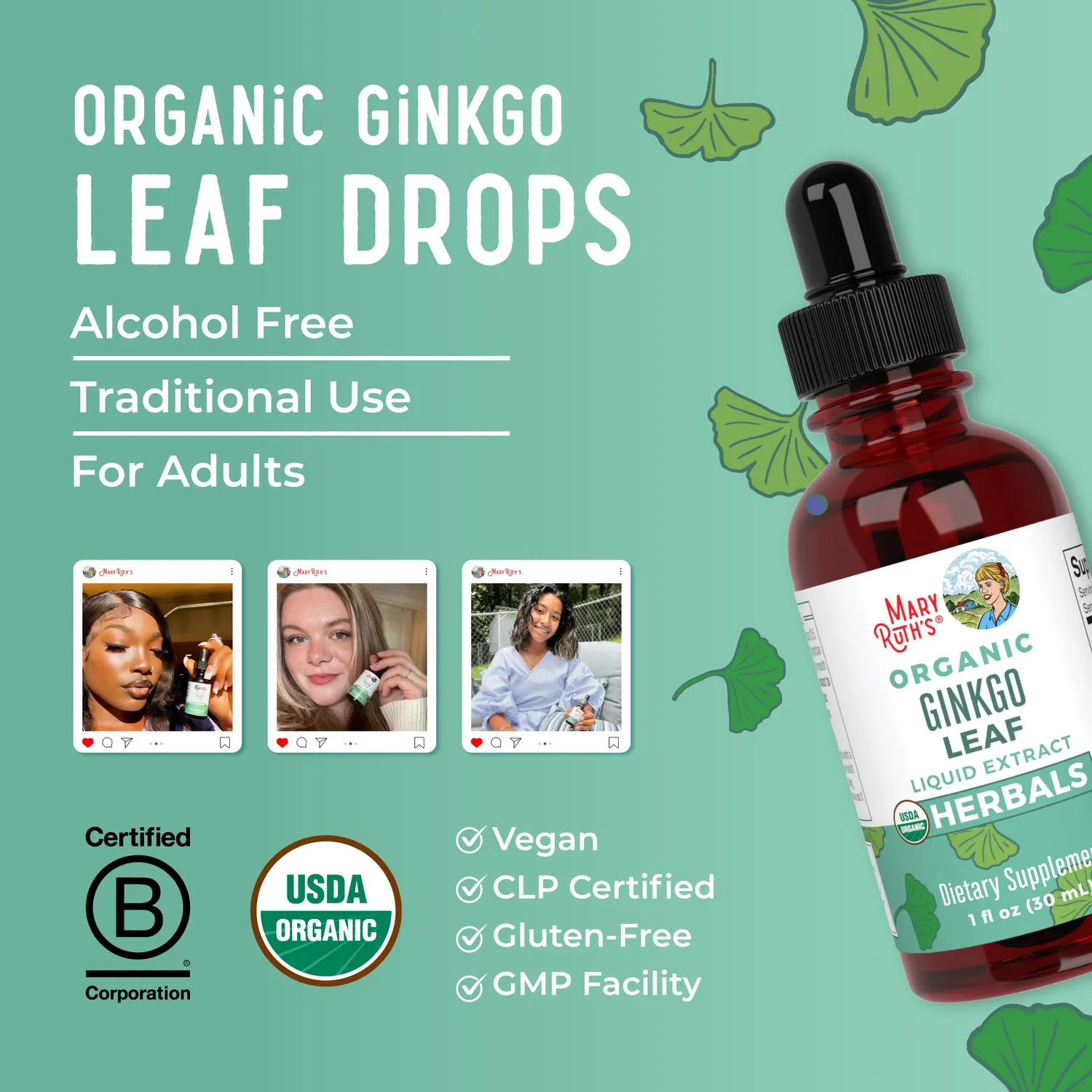 MaryRuth's Ginkgo Leaf dråper ginkgo biloba 60 doser