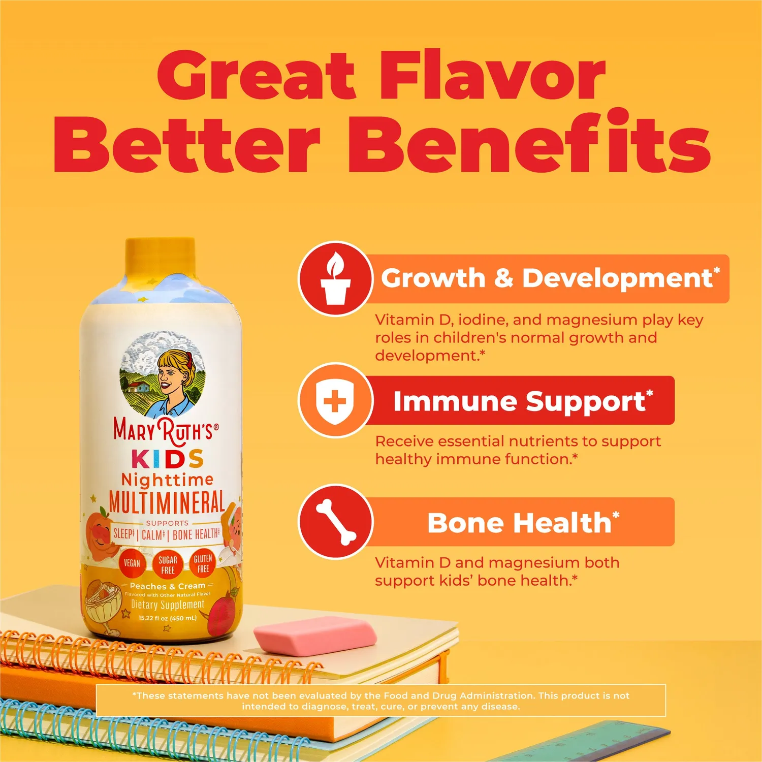 MaryRuth's Kids Nighttime Multimineral flytende fersken magnesiumfri melatonin