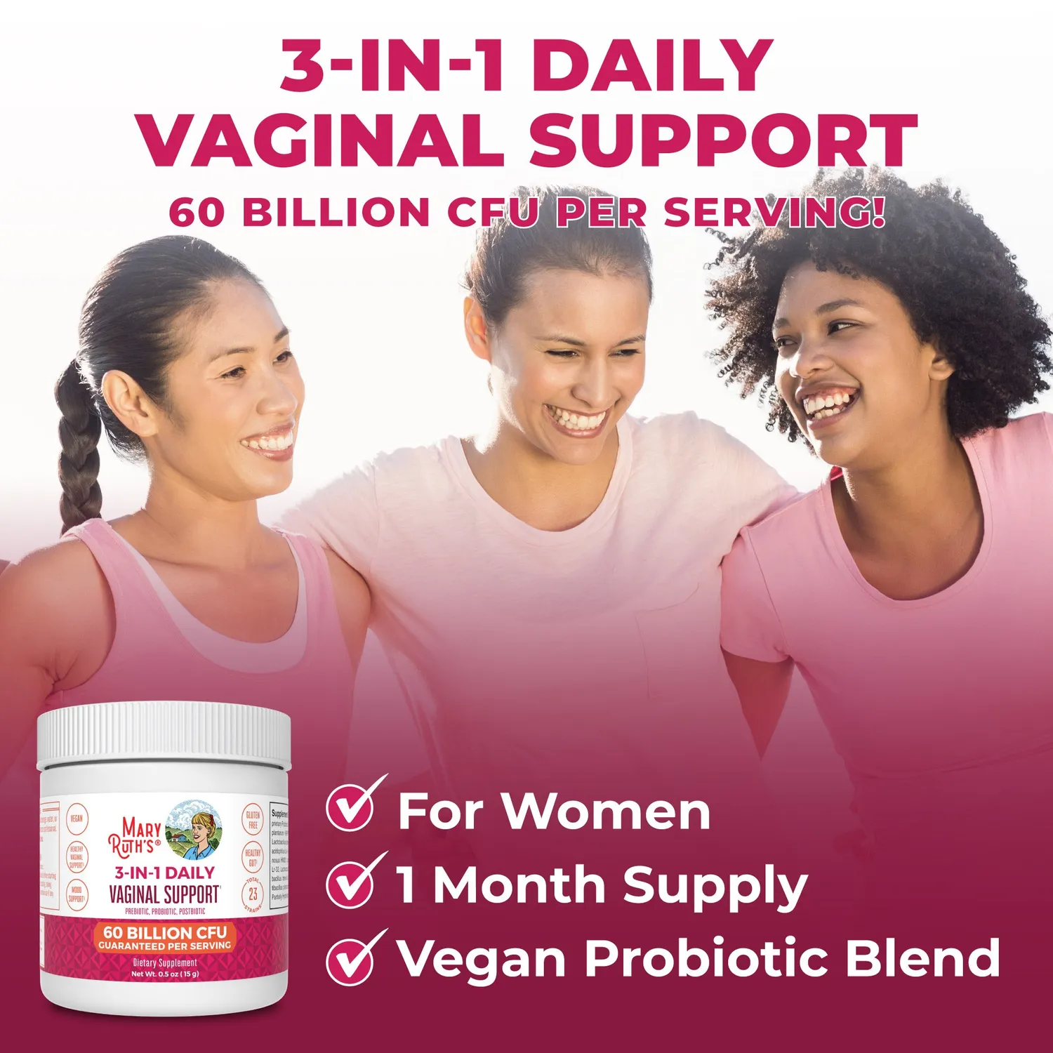 MaryRuth's 3-in-1 Vaginal Support Powder probiotikapulver 60 mrd CFU
