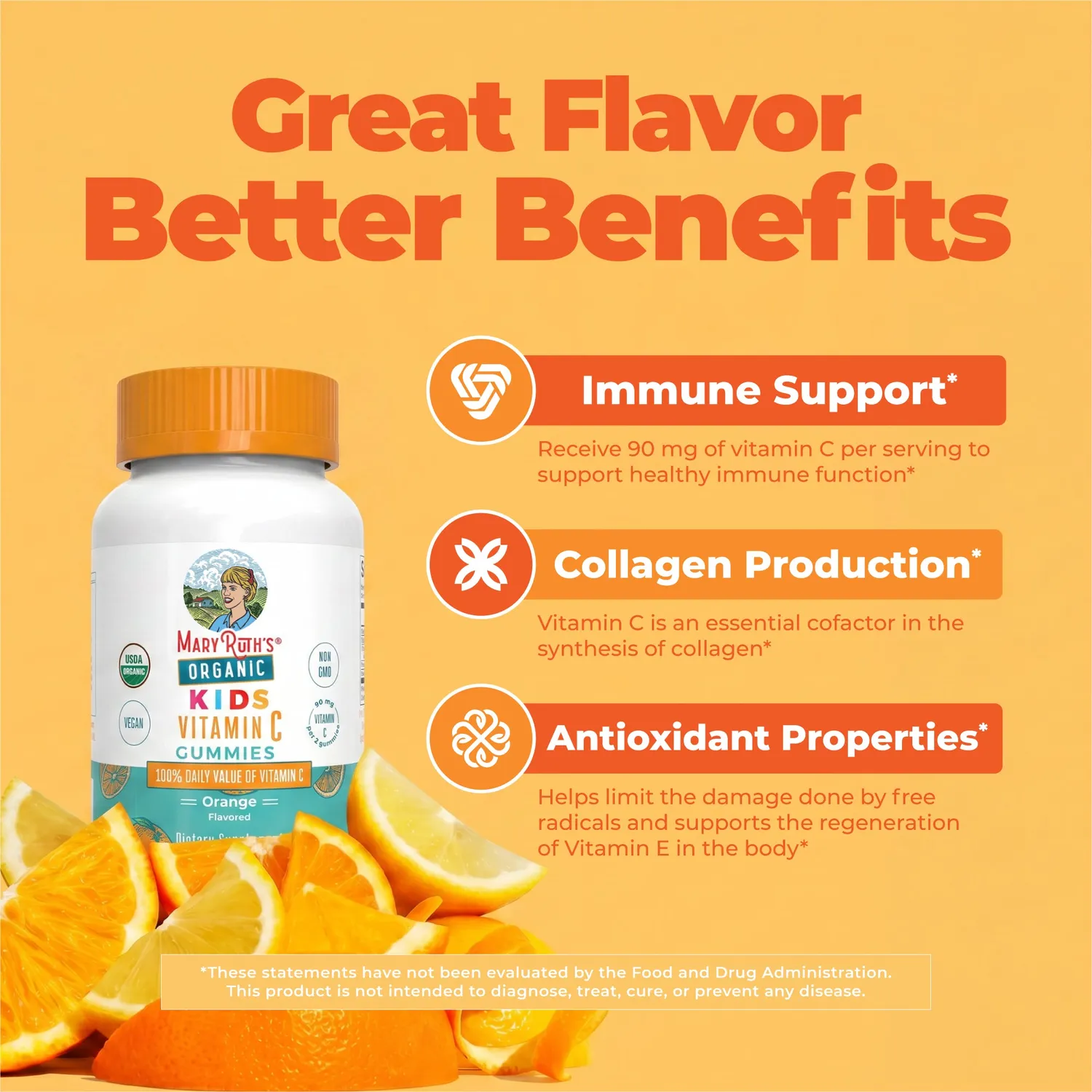 MaryRuth's Organic Kids Vitamin C Gummies tyggetablett appelsin 60 stk