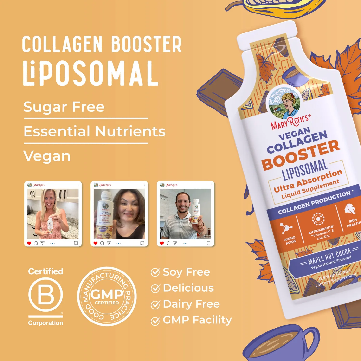MaryRuth's Vegan Collagen Booster liposomal poser kakao