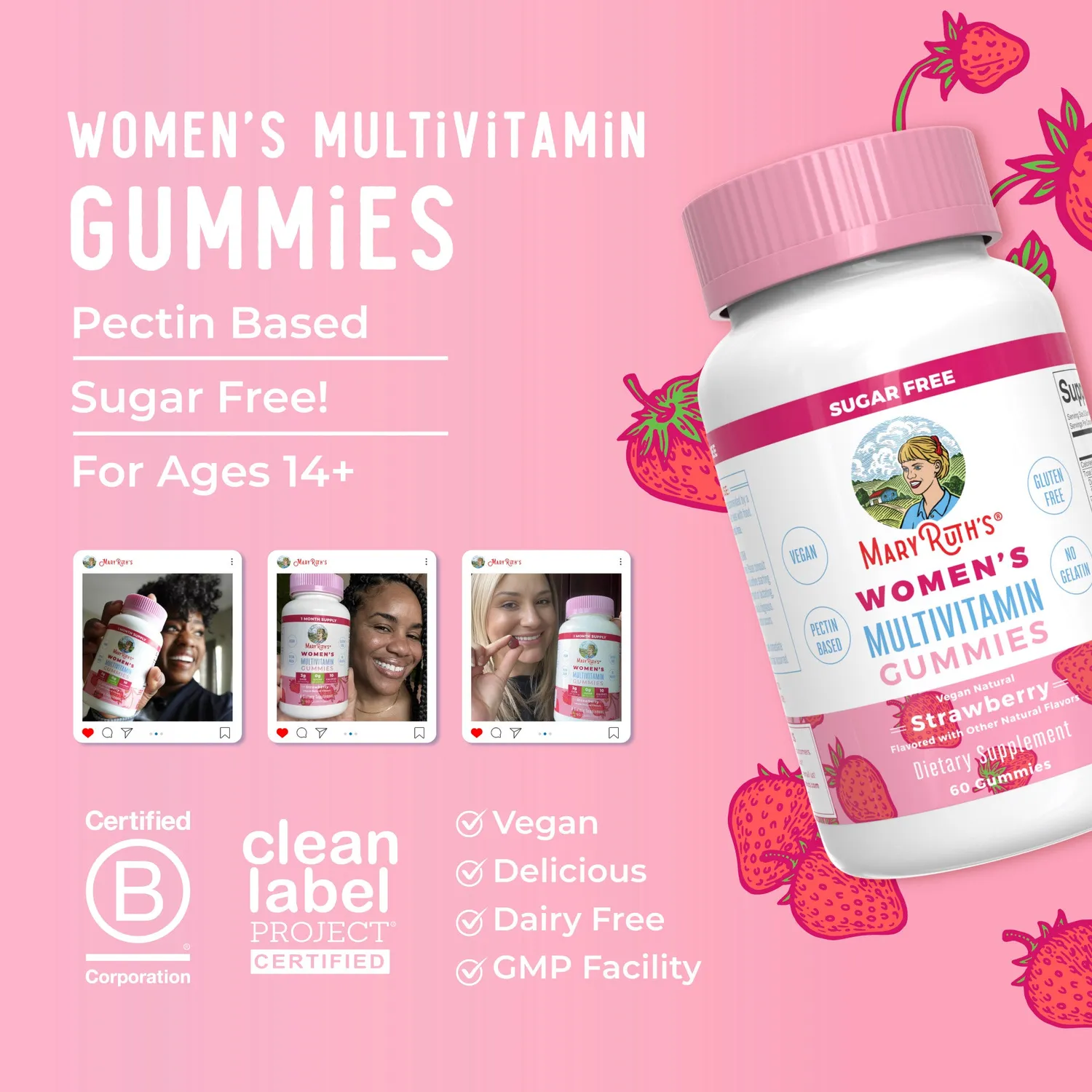 MaryRuth's Women's Multivitamin vingummi jordbær 30 doser vegansk