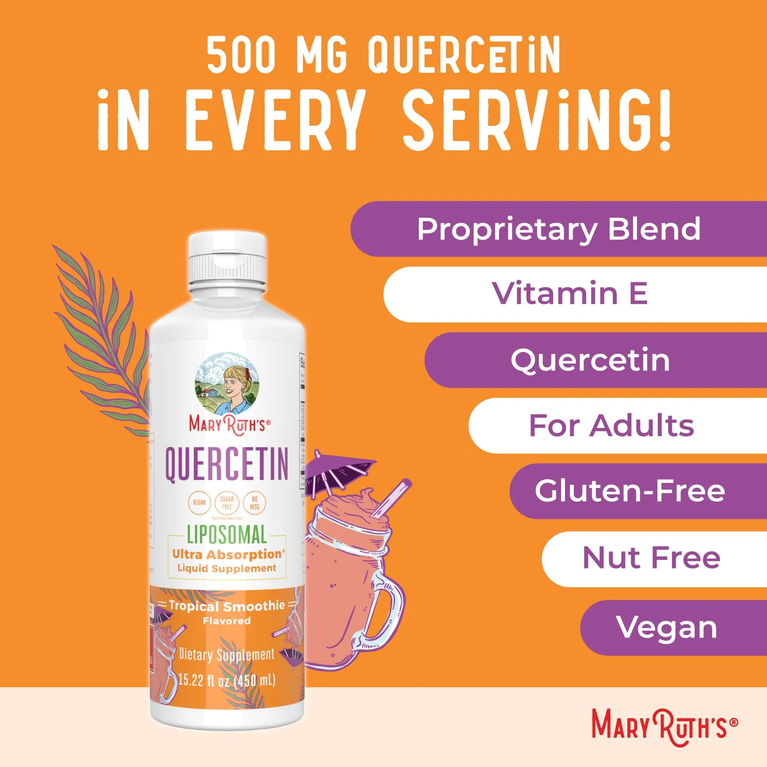 MaryRuth's Quercetin Liposomal tilskudd ananas appelsin