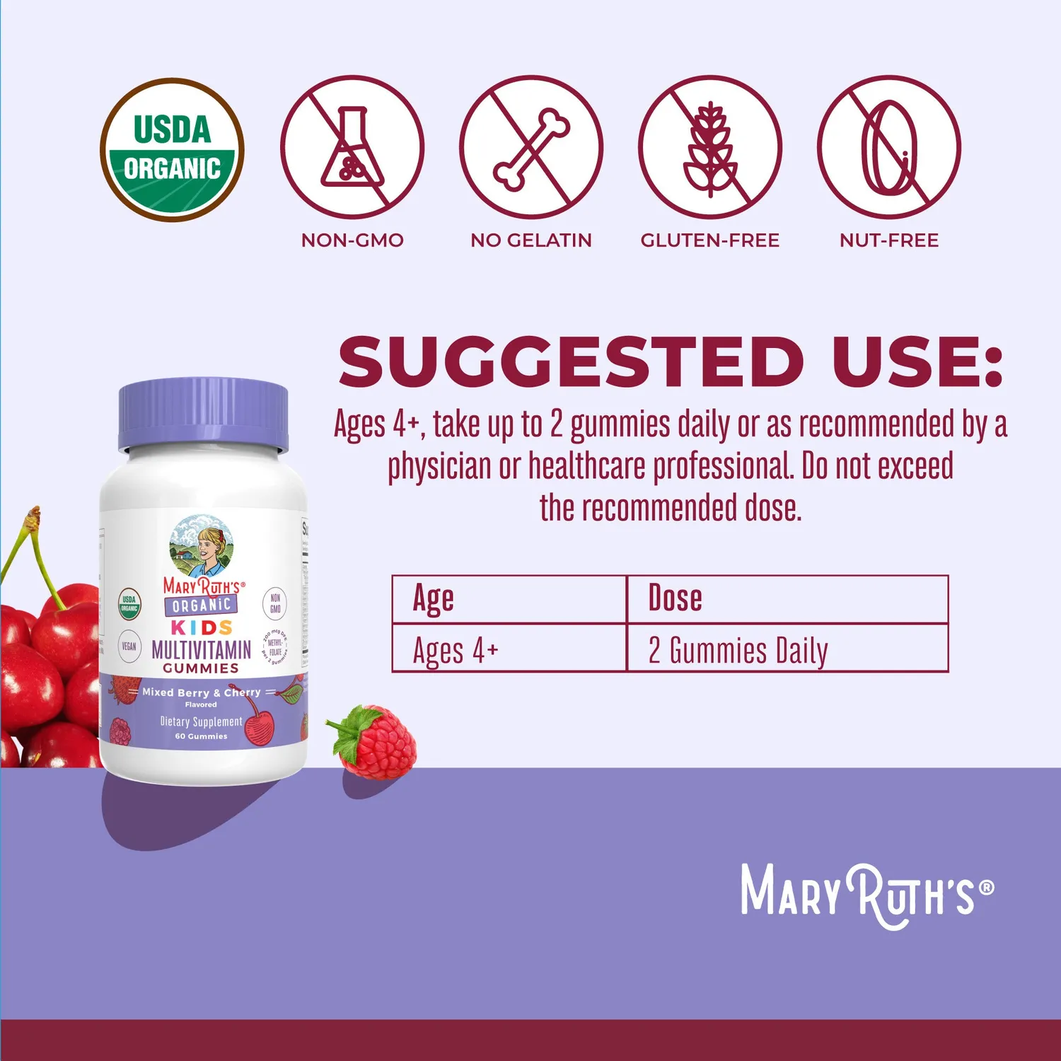 MaryRuth's Kids Multivitamin multigummi økologisk 60 stk bær