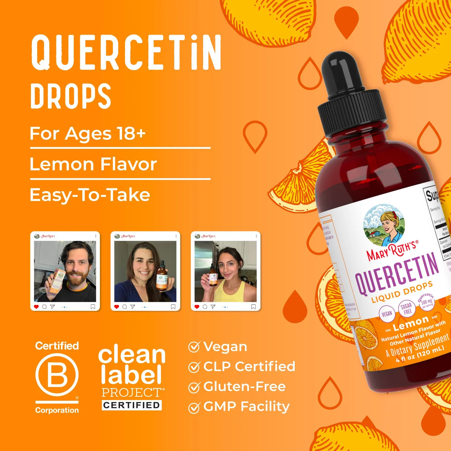 MaryRuth's Quercetin dråper sitron 30 doser flytende