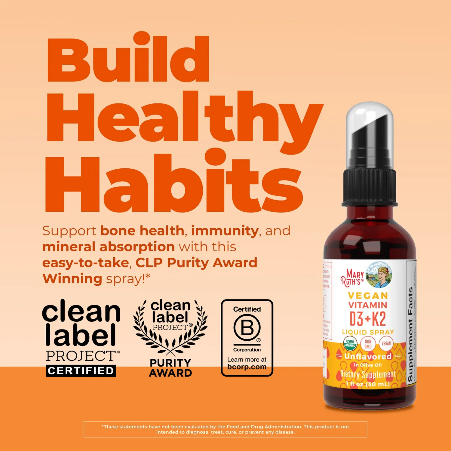 MaryRuth's Organic D3 + K2 spray usmaket 30 doser