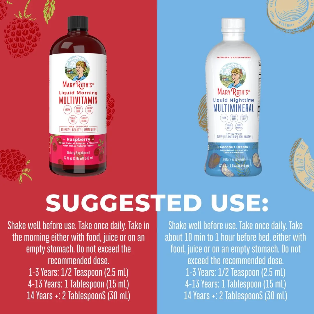 MaryRuth's AM PM Routine vitaminpakke flytende bringebær kokos