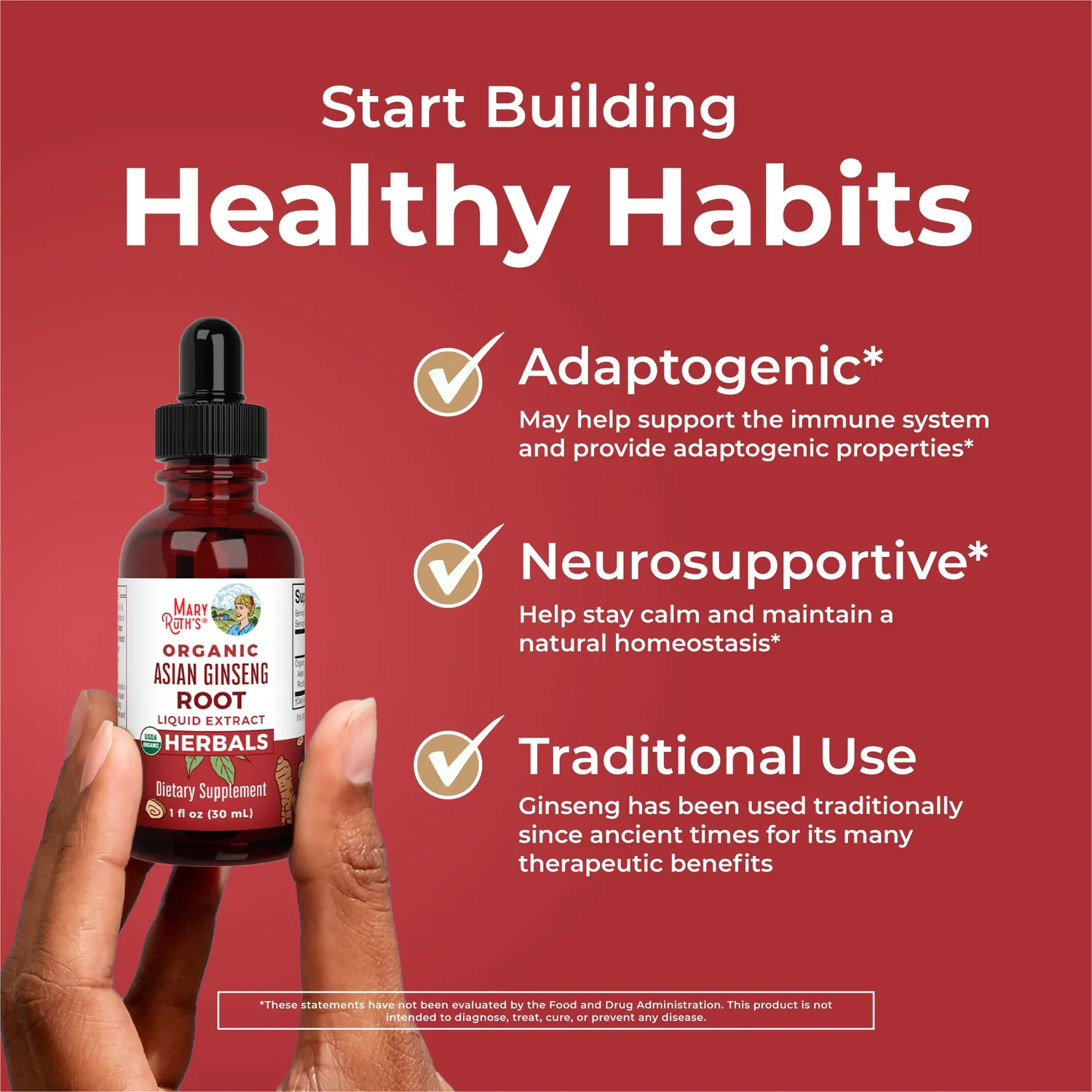 MaryRuth's Asian Ginseng dråper økologisk 30 ml adaptogen