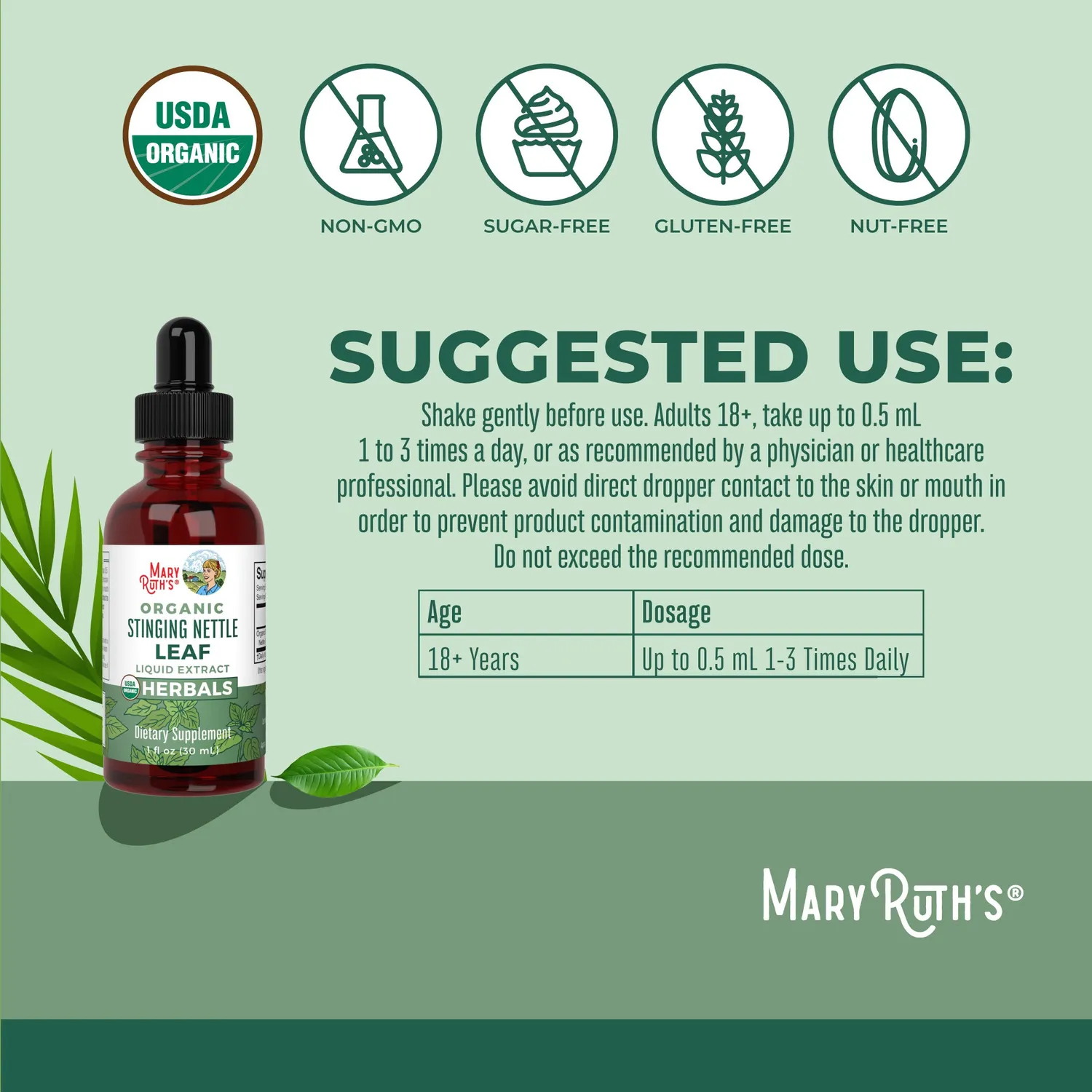 MaryRuth's Stinging Nettle Leaf urtedråper økologisk 60 doser