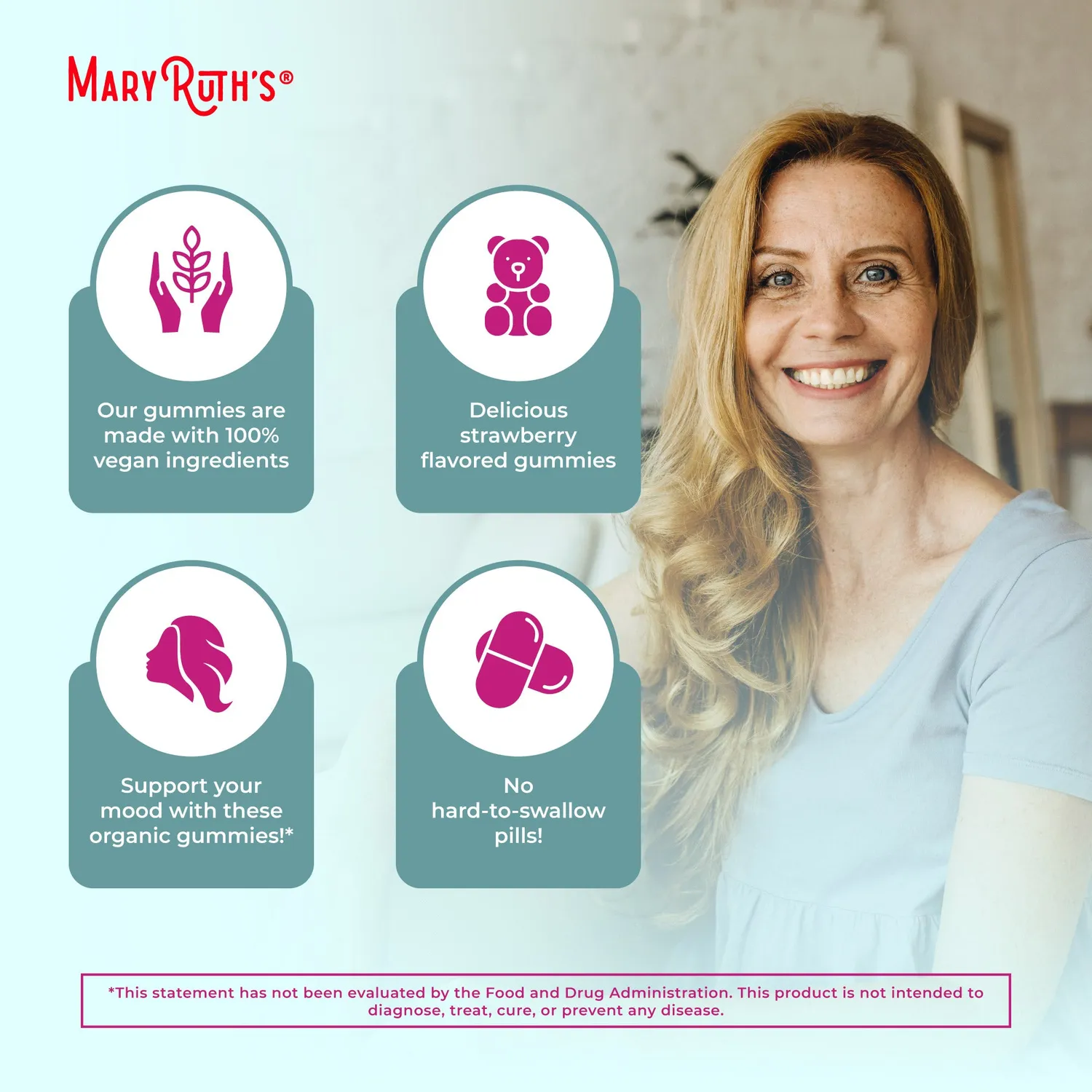 MaryRuth's Organic Menopause gummier jordbær for overgangsalder
