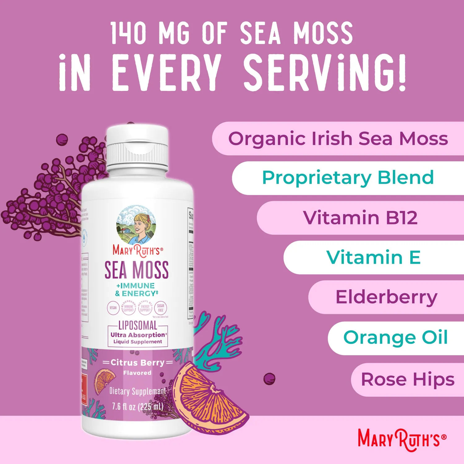 MaryRuth's Sea Moss Immune liposomal sitrus bær