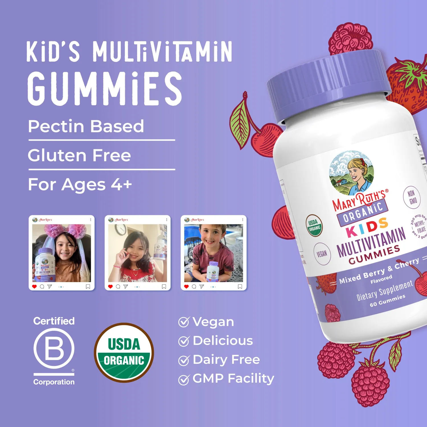 MaryRuth's Kids Multivitamin multigummi økologisk 60 stk bær